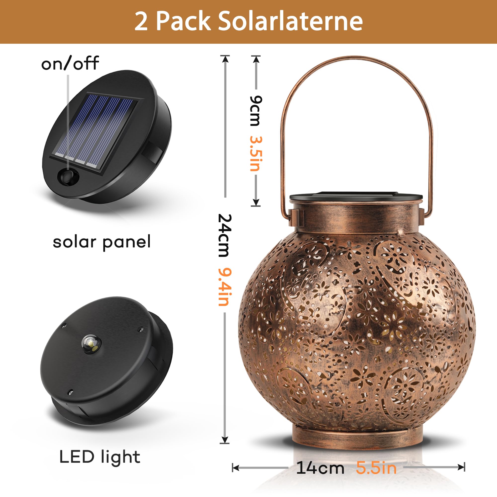 Solar Laternen Set 2 Stück – LED Hängelampen Garten Balkon IP65 Vintage Outdoor Deko