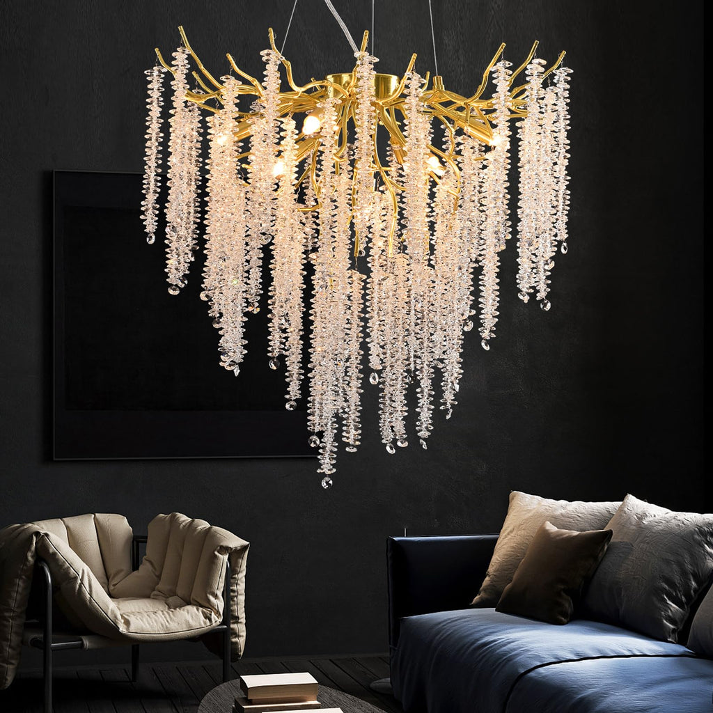 Luxus Kristall-Kronleuchter Gold, rund, dimmbar – Pendelleuchte 60cm