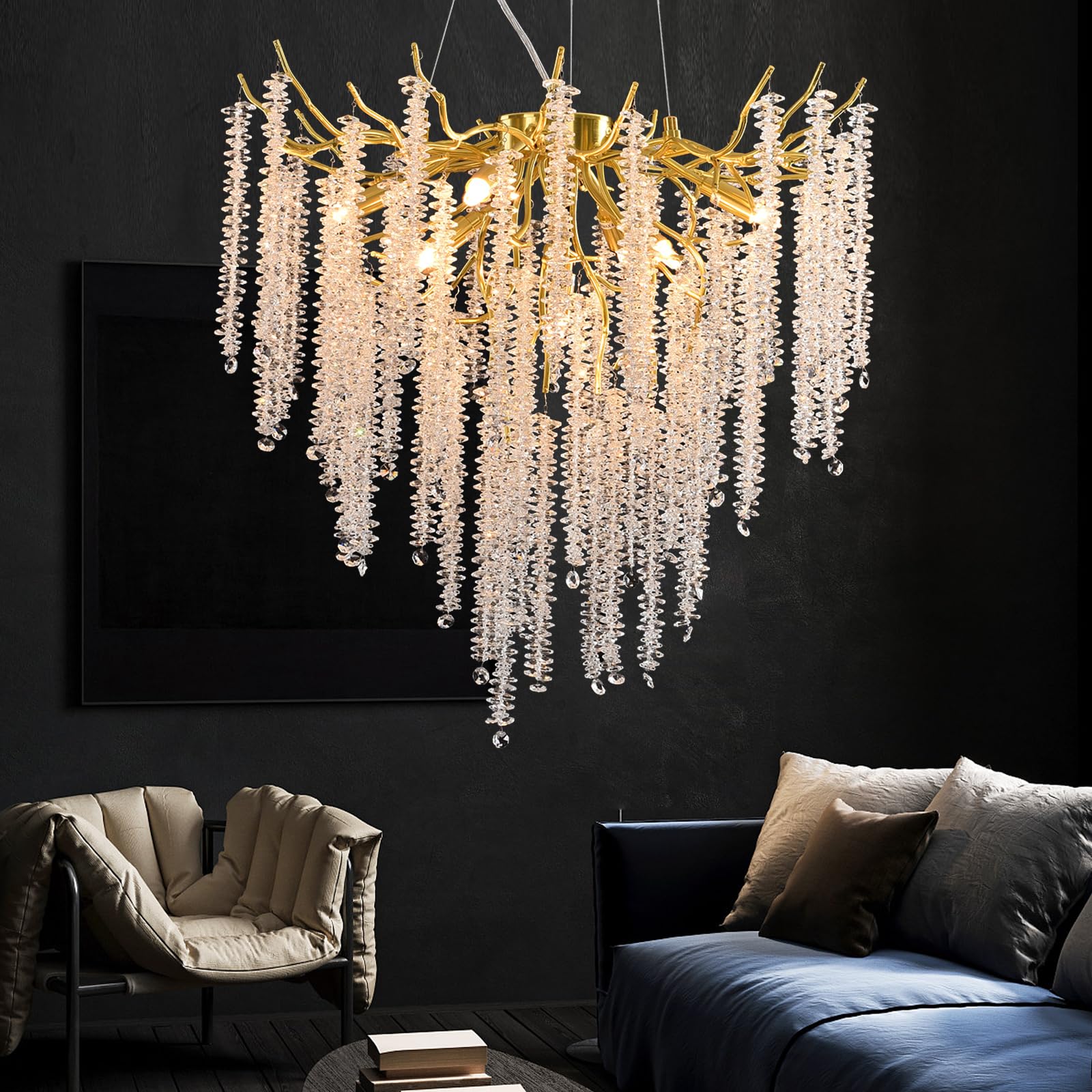 Luxus Kristall-Kronleuchter Gold, rund, dimmbar – Pendelleuchte 60cm