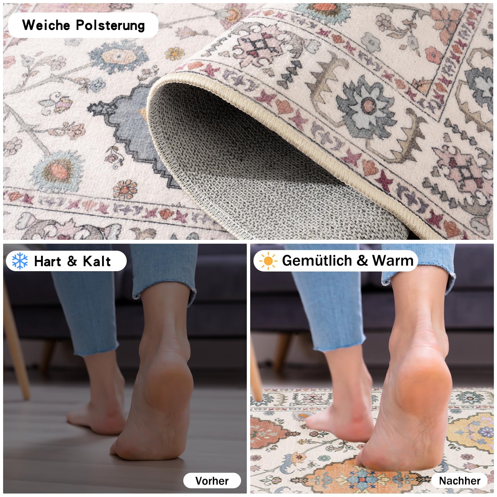 Boho Rug 160x230 cm Vintage – Soft Non-Slip Rug for Living Room, Dining Room & Bedroom