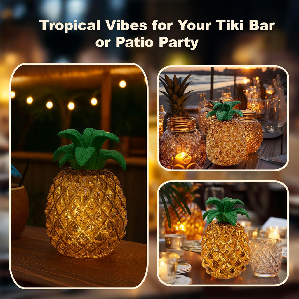 Goldene Ananas LED Lampe – Dekorative Tischlampe aus Glas für Wohnzimmer & Schlafzimmer