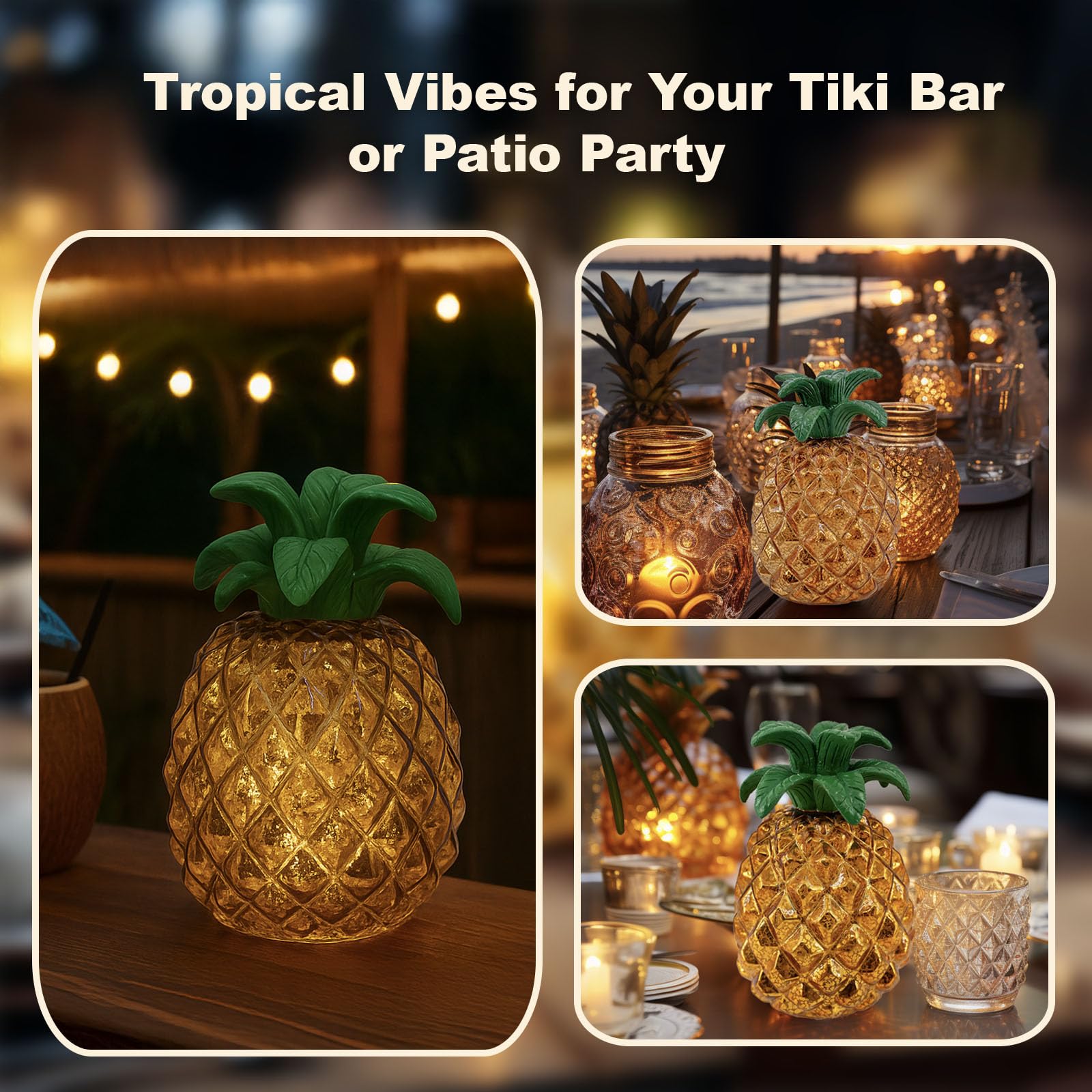 Goldene Ananas LED Lampe – Dekorative Tischlampe aus Glas für Wohnzimmer & Schlafzimmer