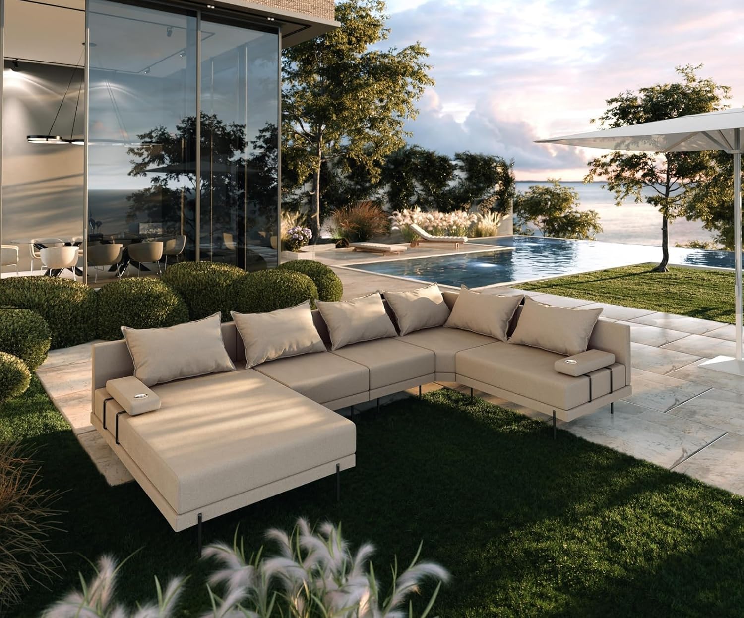 Gartenmöbel Lounge Set Beige für Terrasse & Balkon – Modernes Ecksofa Outdoor