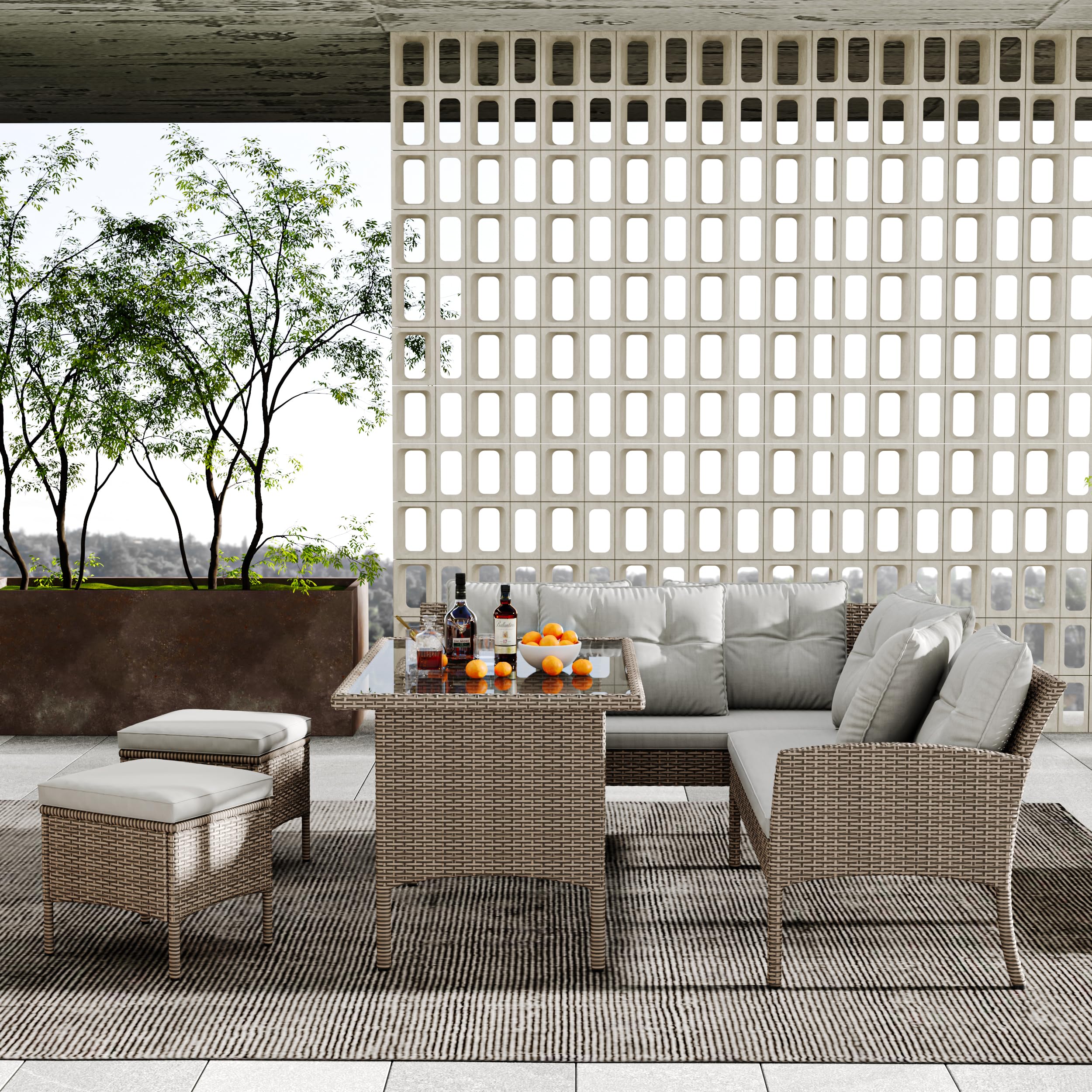 Großes Polyrattan Gartenmöbel Set für 7 Personen – Lounge Sofa Set wetterfest Terrasse