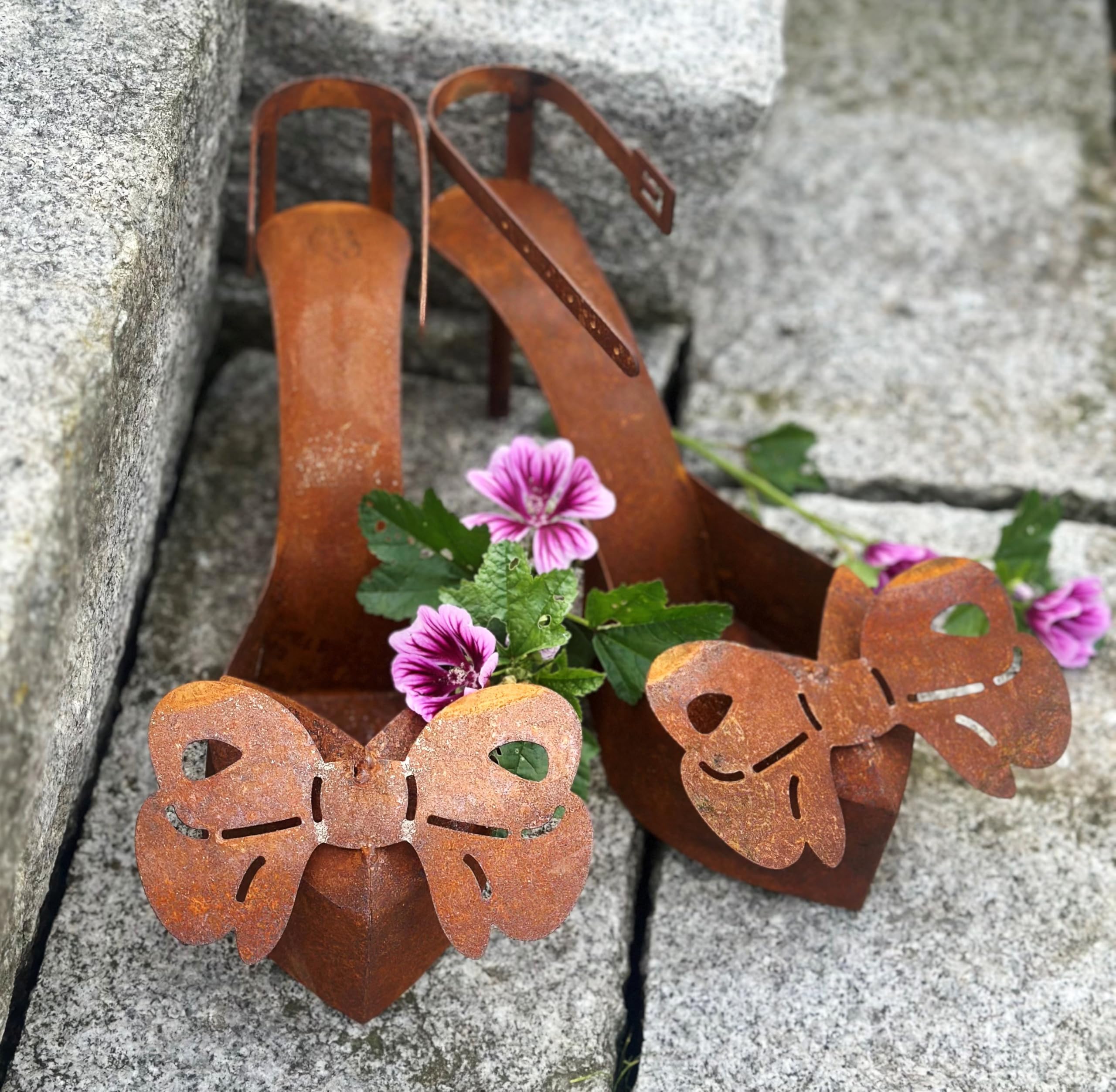Pflanzschuhe Edelrost 2er Set Pumps – Shabby Gartendeko Blumentopf wetterfest