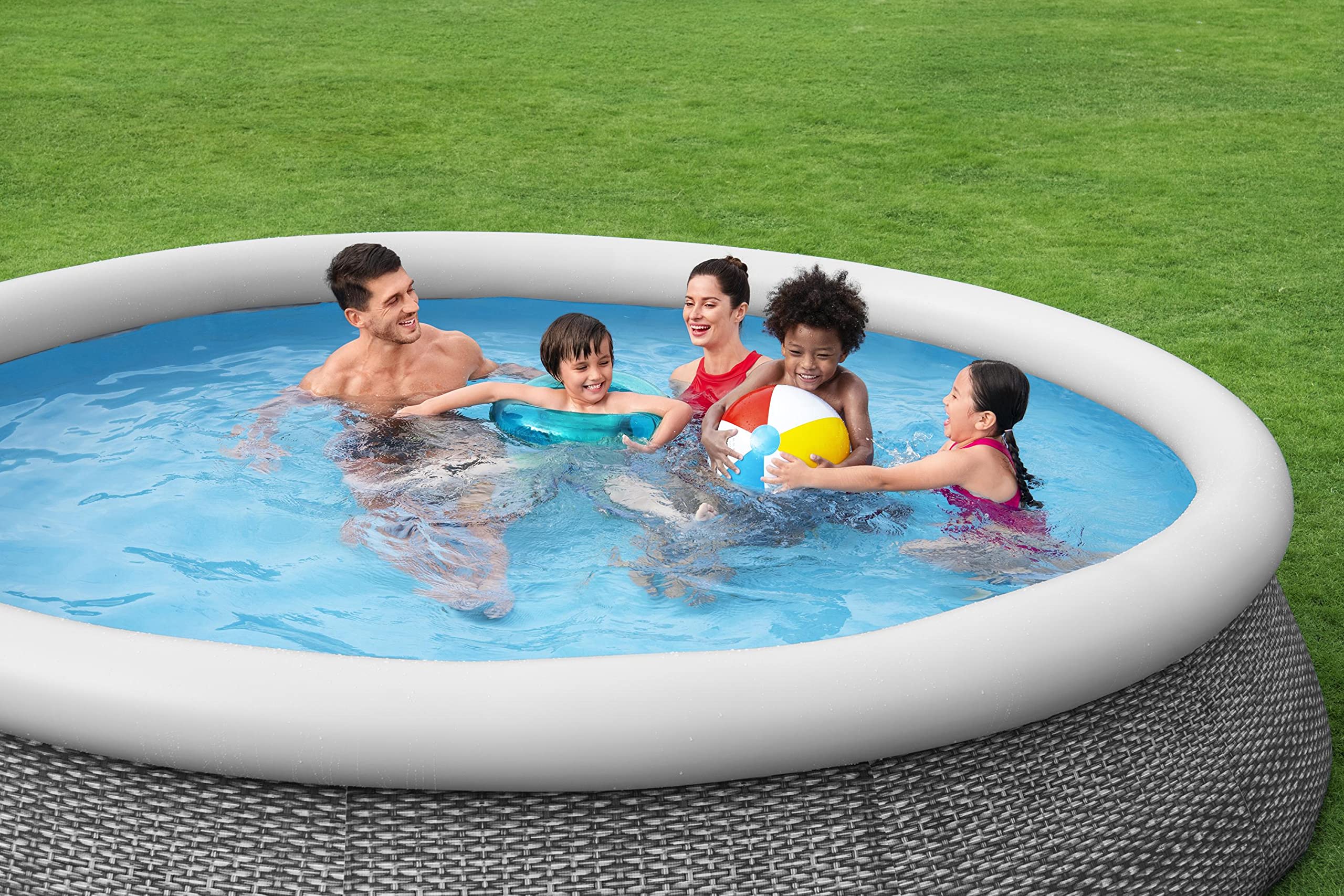 Bestway Fast Set Aufstellpool Ø 457 cm – Rattan-Optik, mit Filterpumpe, rund