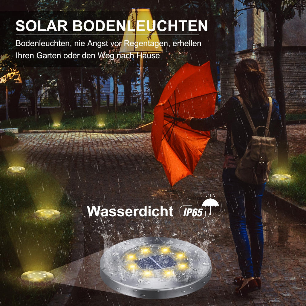 Solar Bodenleuchten Außen – LED Gartenleuchten Wasserdicht Warmweiß Set