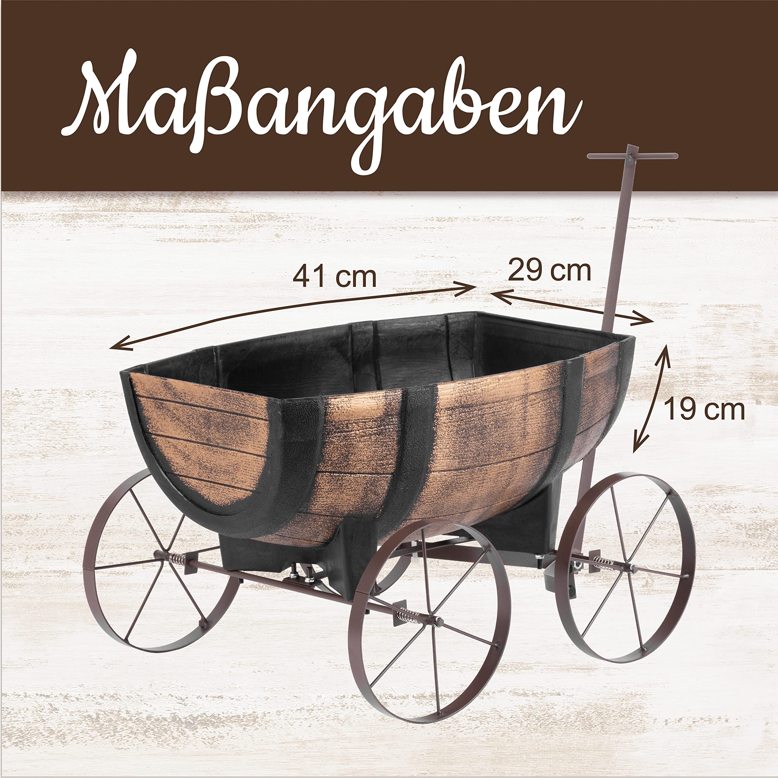 Blumenwagen Whiskyfass Holzoptik 🌿 Pflanzkübel auf Rädern für Garten Balkon Terrasse
