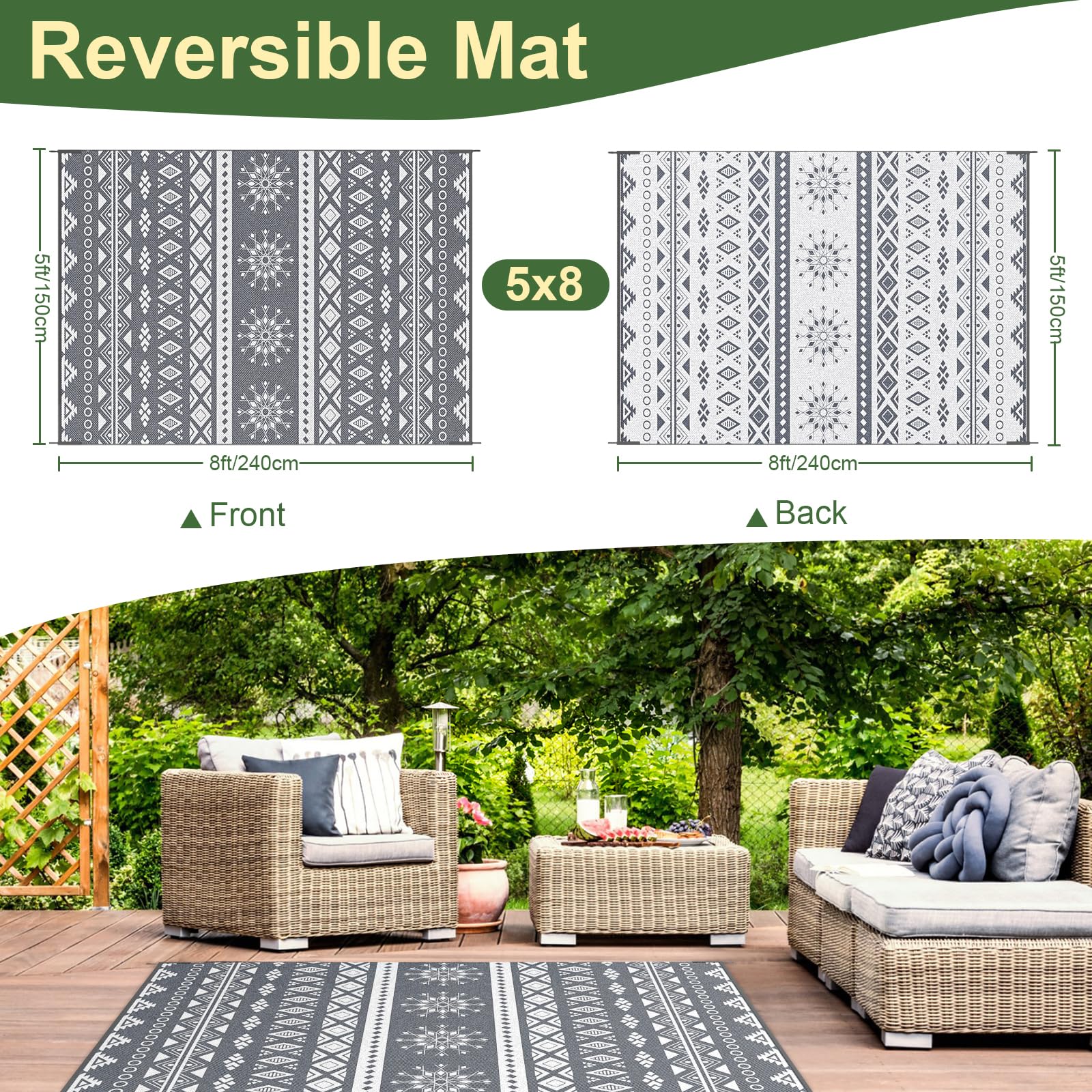 Outdoor Teppich Wendbar – Wetterfest für Balkon, Terrasse & Camping