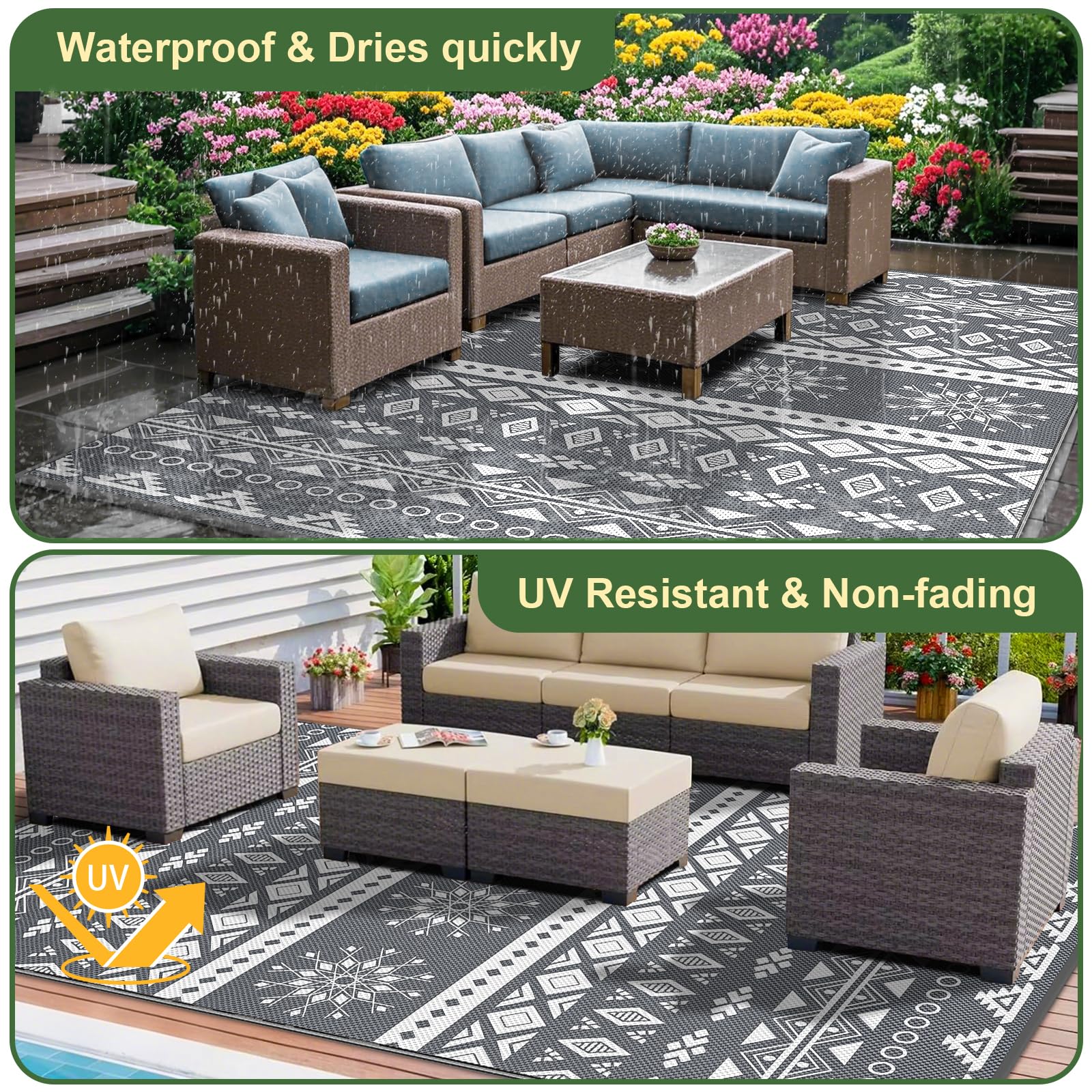 Outdoor Teppich Wendbar – Wetterfest für Balkon, Terrasse & Camping