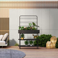 Metall-Pflanzenregal Outdoor & Indoor mit Blumenkasten & Ablagen – Schwarz