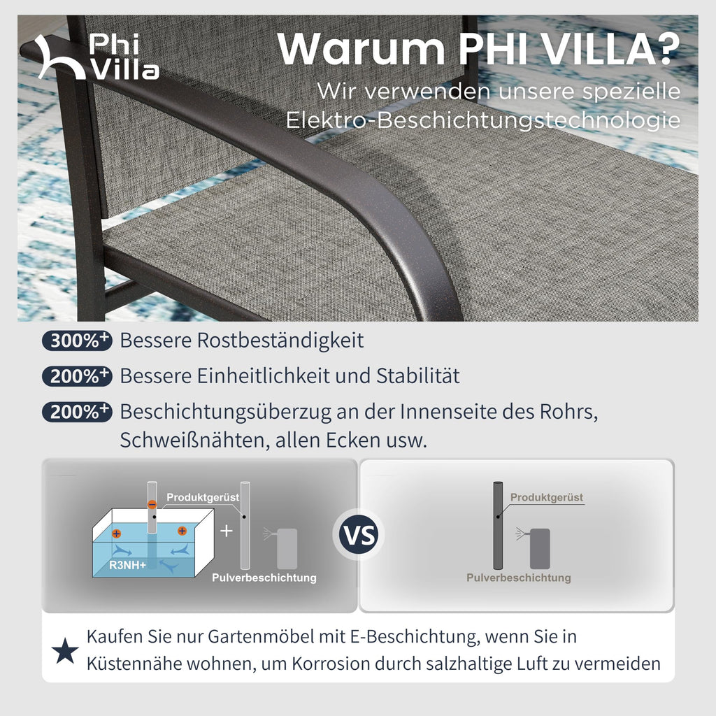 PHI VILLA Gartenmöbel Set für 6 Personen – Wetterfestes Outdoor Essgruppe