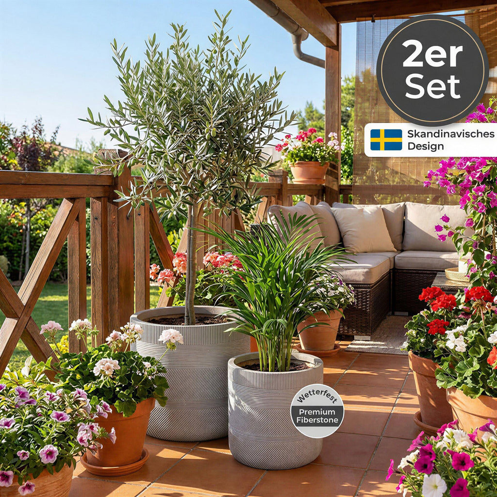 Pflanzkübel 2er Set XL Grau Betonoptik – Innen & Außen Fiberglas