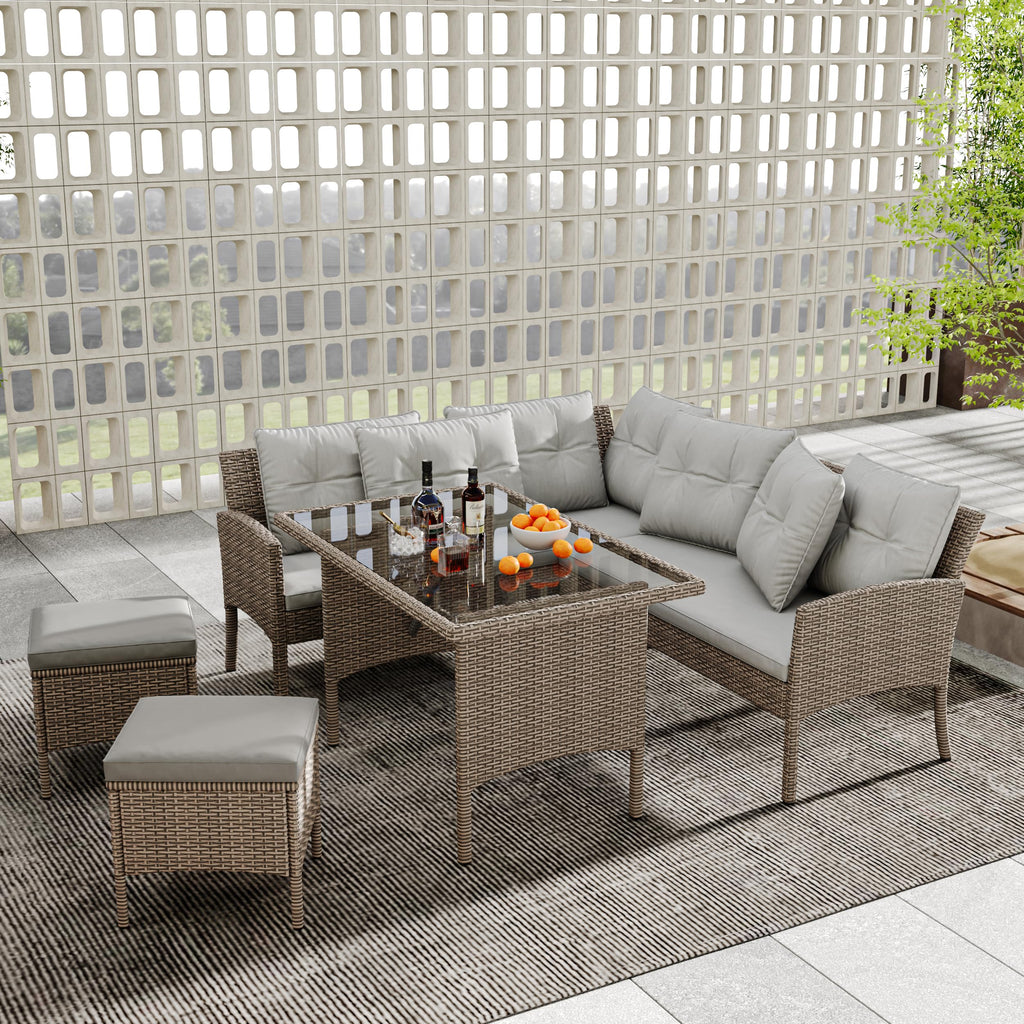 Großes Polyrattan Gartenmöbel Set für 7 Personen – Lounge Sofa Set wetterfest Terrasse