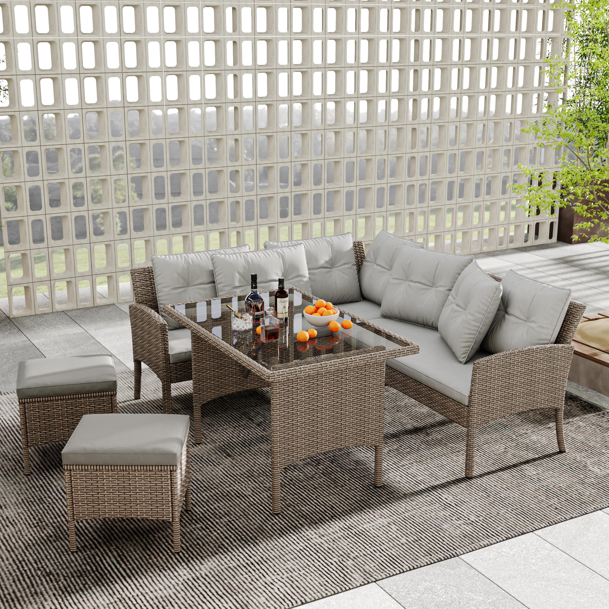 Großes Polyrattan Gartenmöbel Set für 7 Personen – Lounge Sofa Set wetterfest Terrasse