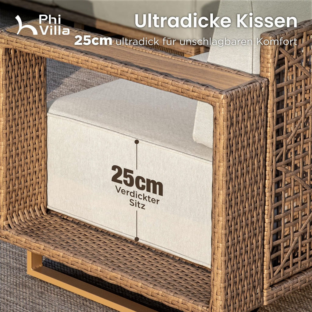 PHI VILLA Rattan Gartenmöbel Set für 6 Personen – Outdoor Lounge Sofa Balkon Terrasse