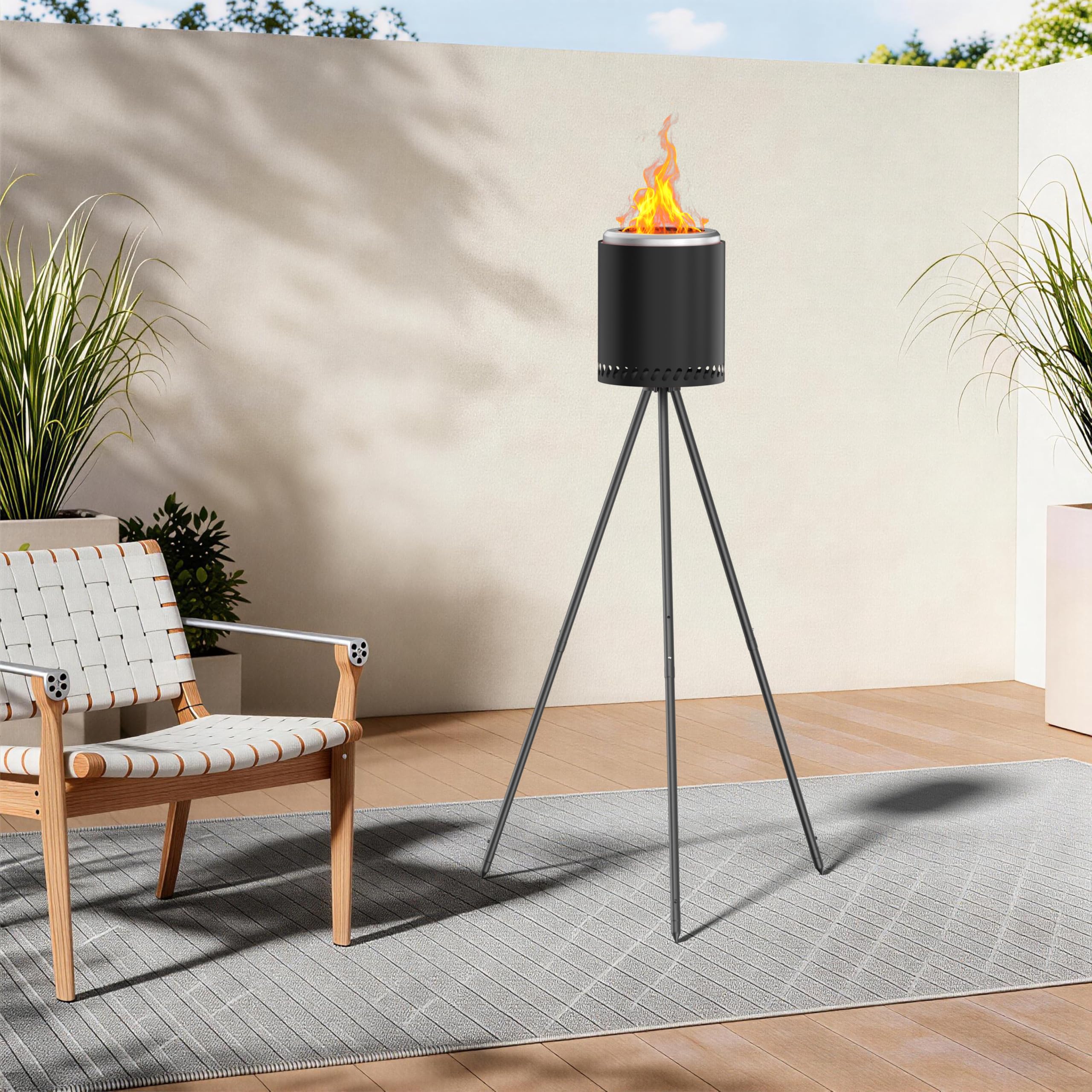 Feuersäule Edelstahl raucharme Pelletfackel Outdoor mit Tragetasche