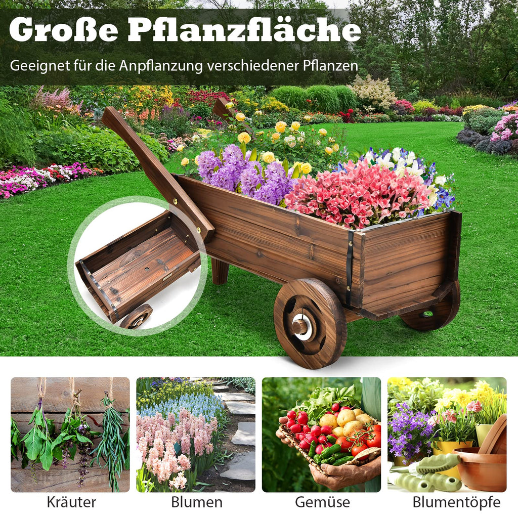 Blumenwagen Holz mit Rädern 🌿 Pflanzwagen für Garten Balkon Terrasse