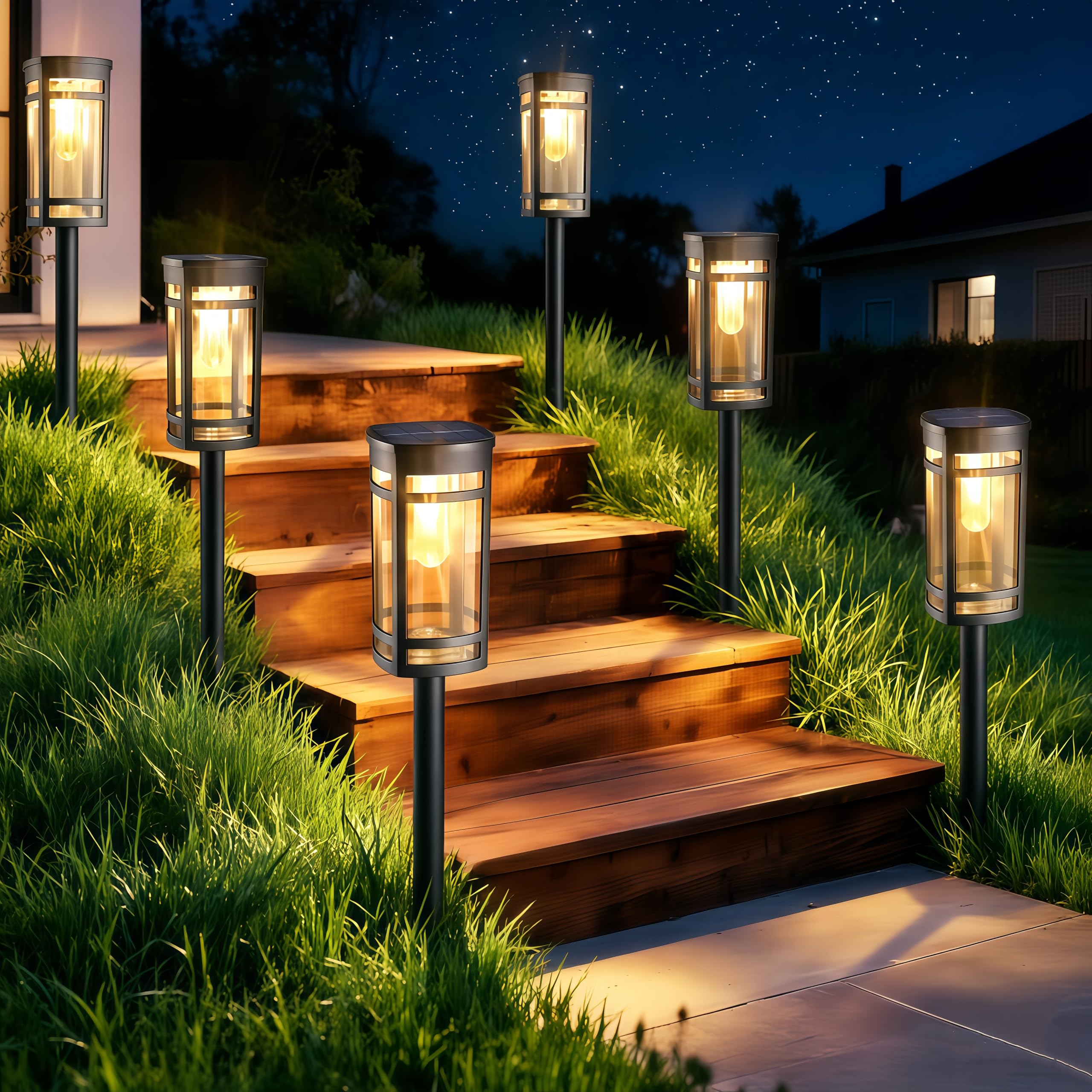 Solar Wegeleuchten Garten 6er Set warmweiß LED wasserdicht Terrasse Rasen