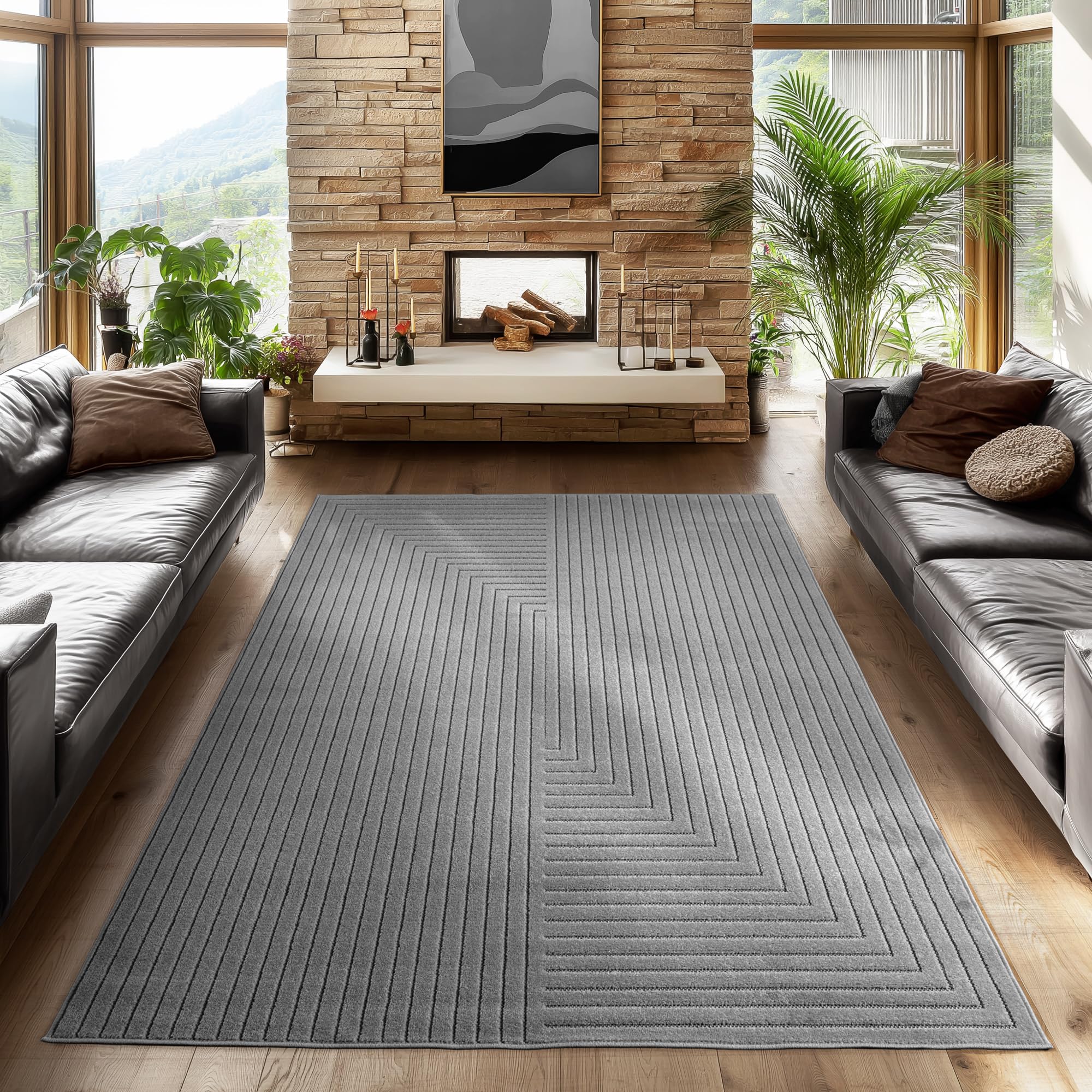 Moderner Teppich Grau – Kurzflor Teppich für Wohnzimmer, Schlafzimmer oder Balkon