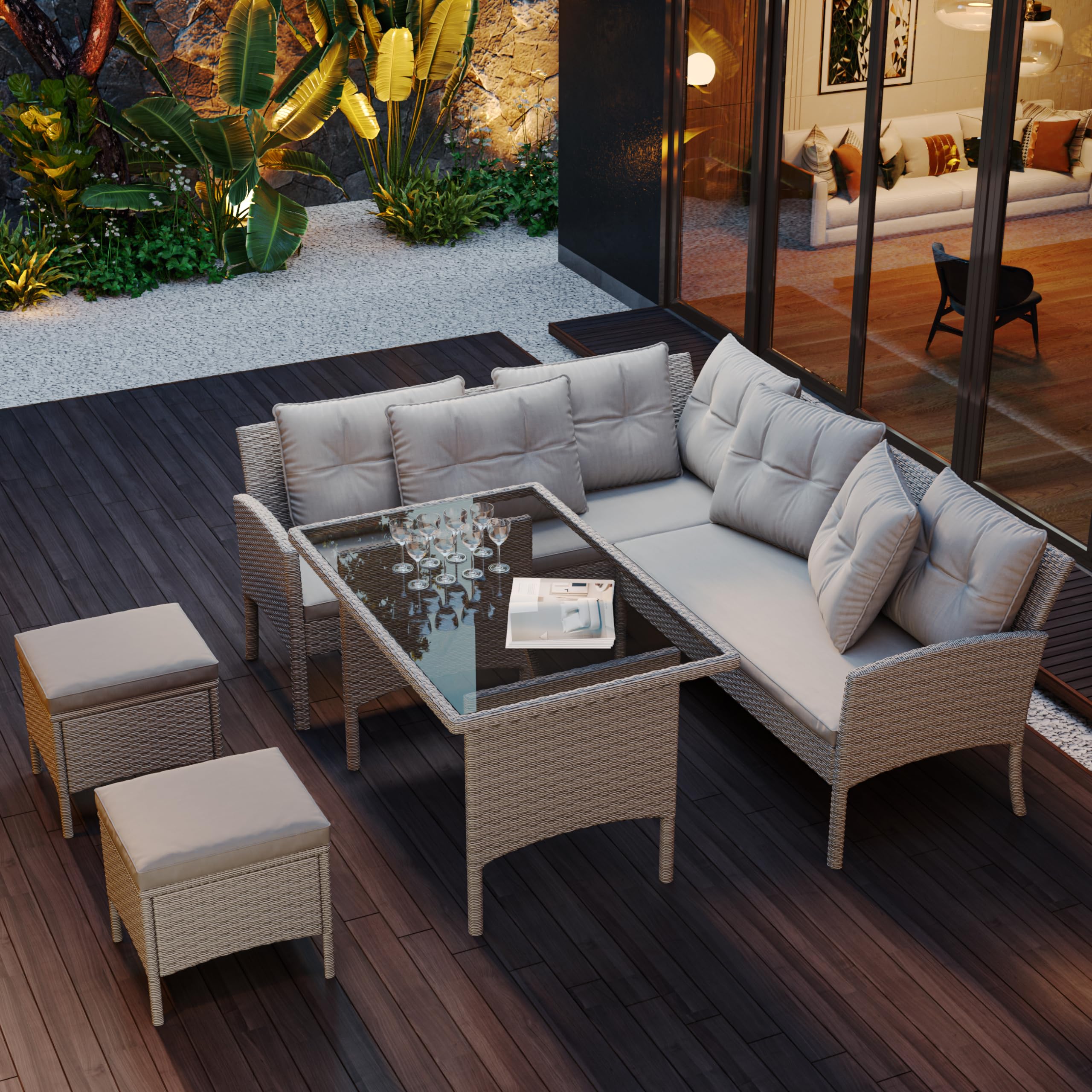 Großes Polyrattan Gartenmöbel Set für 7 Personen – Lounge Sofa Set wetterfest Terrasse