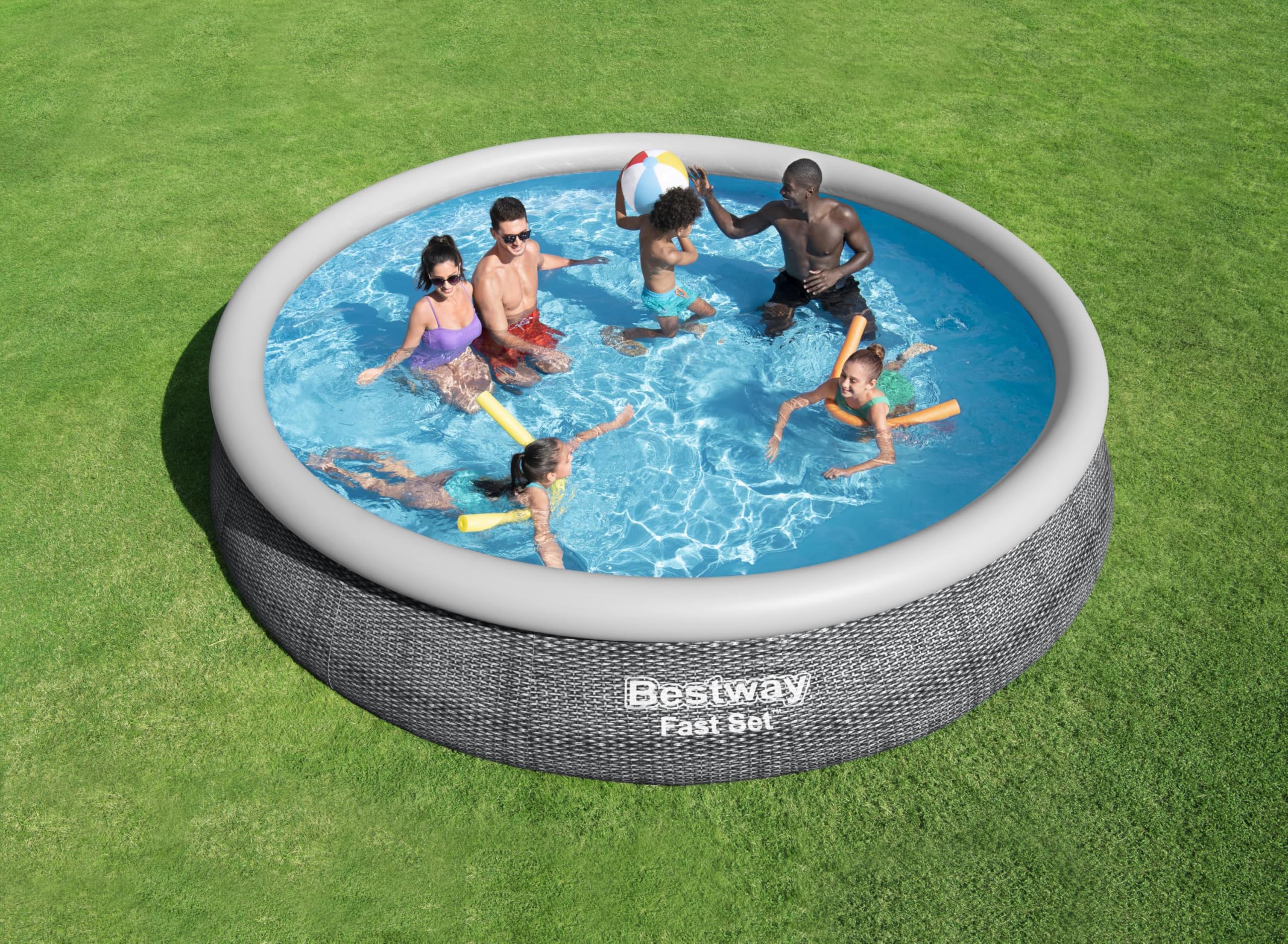 Bestway Fast Set Aufstellpool Ø 457 cm – Rattan-Optik, mit Filterpumpe, rund