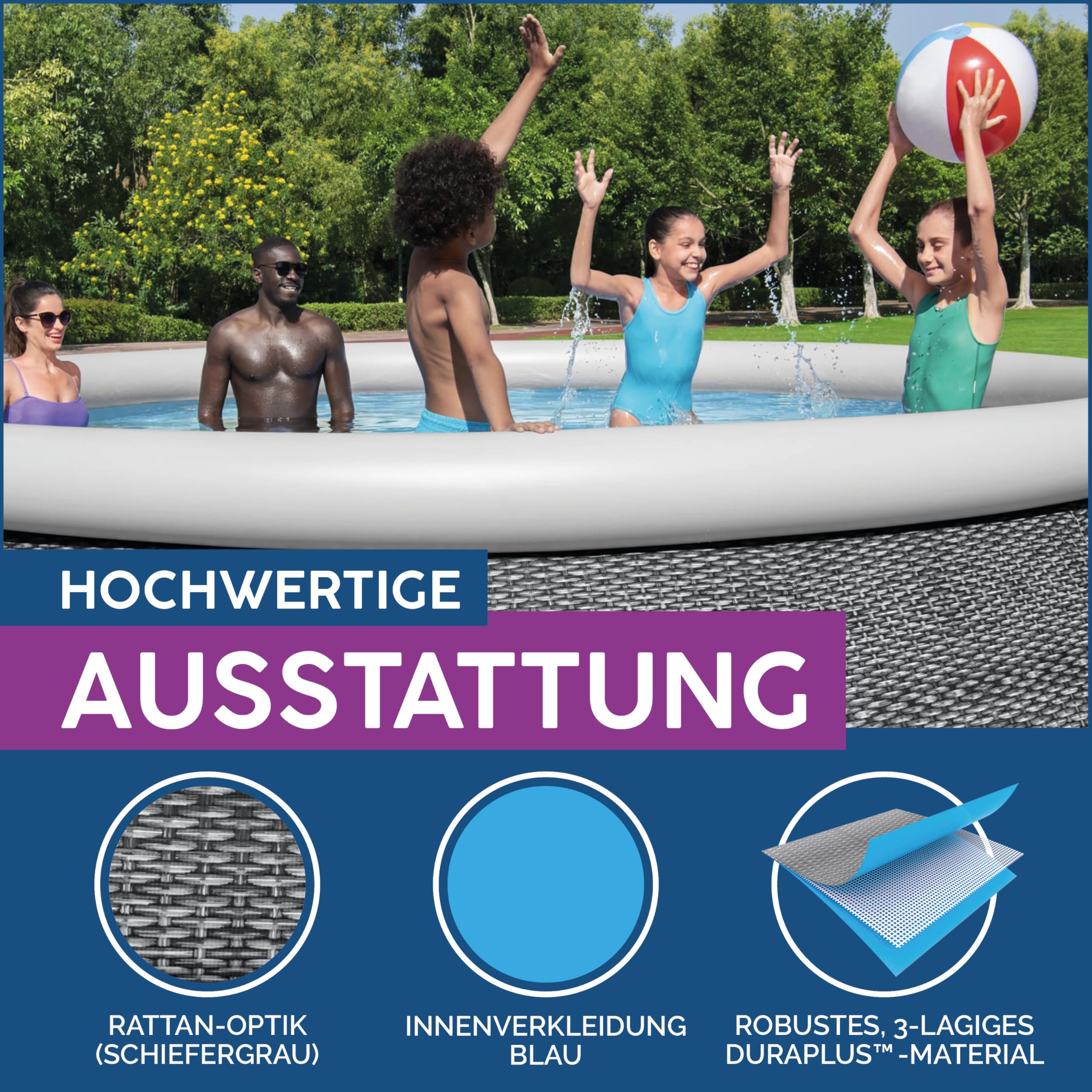 Bestway Fast Set Aufstellpool Ø 457 cm – Rattan-Optik, mit Filterpumpe, rund