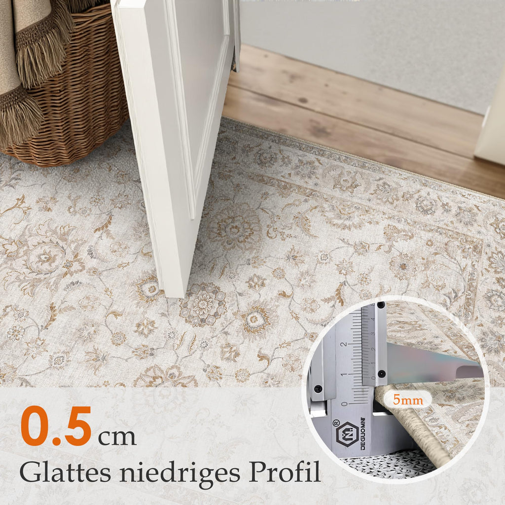 Large Beige Rug 300x400 cm – Washable Living Room Rug Non-Slip