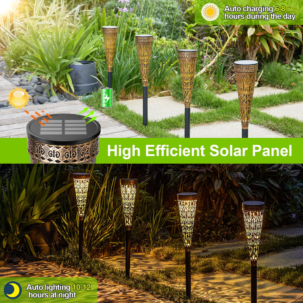 GEARLITE Solarleuchten Garten Set 4 Stück – LED Außenlampen warmweiß IP65 Balkon Terrasse