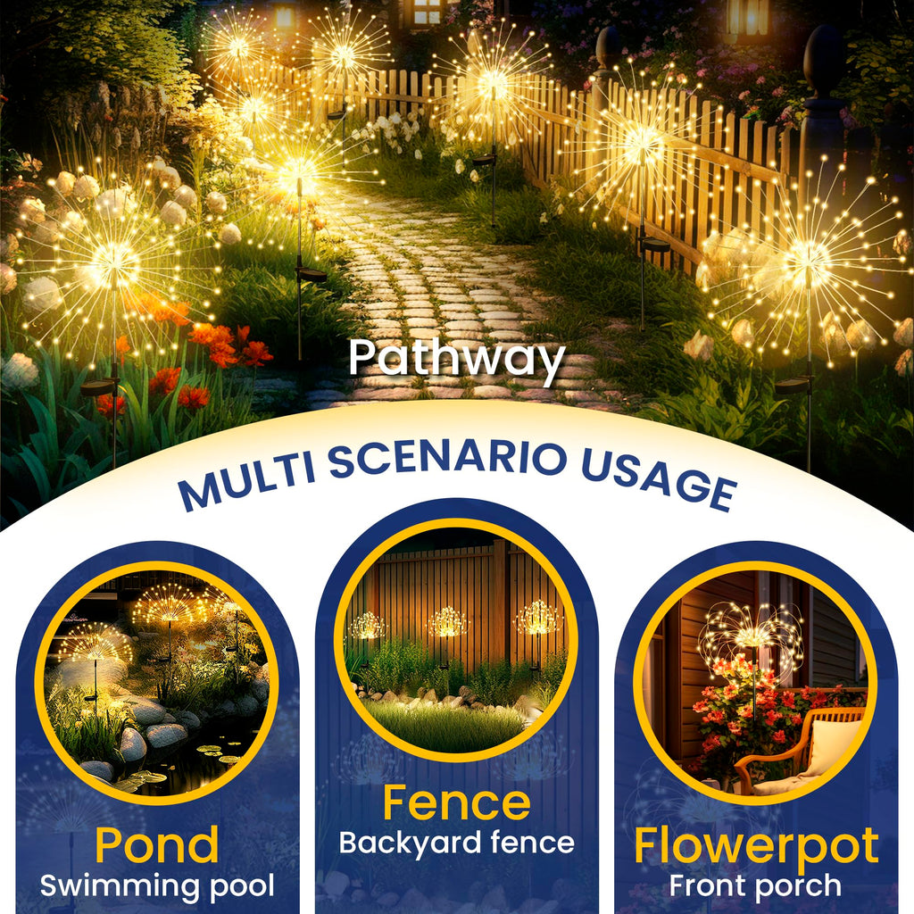 GIGALUMI Solar Feuerwerk Gartenlampen 4er Set – 120 LED IP65 Outdoor Balkon Terrasse Deko
