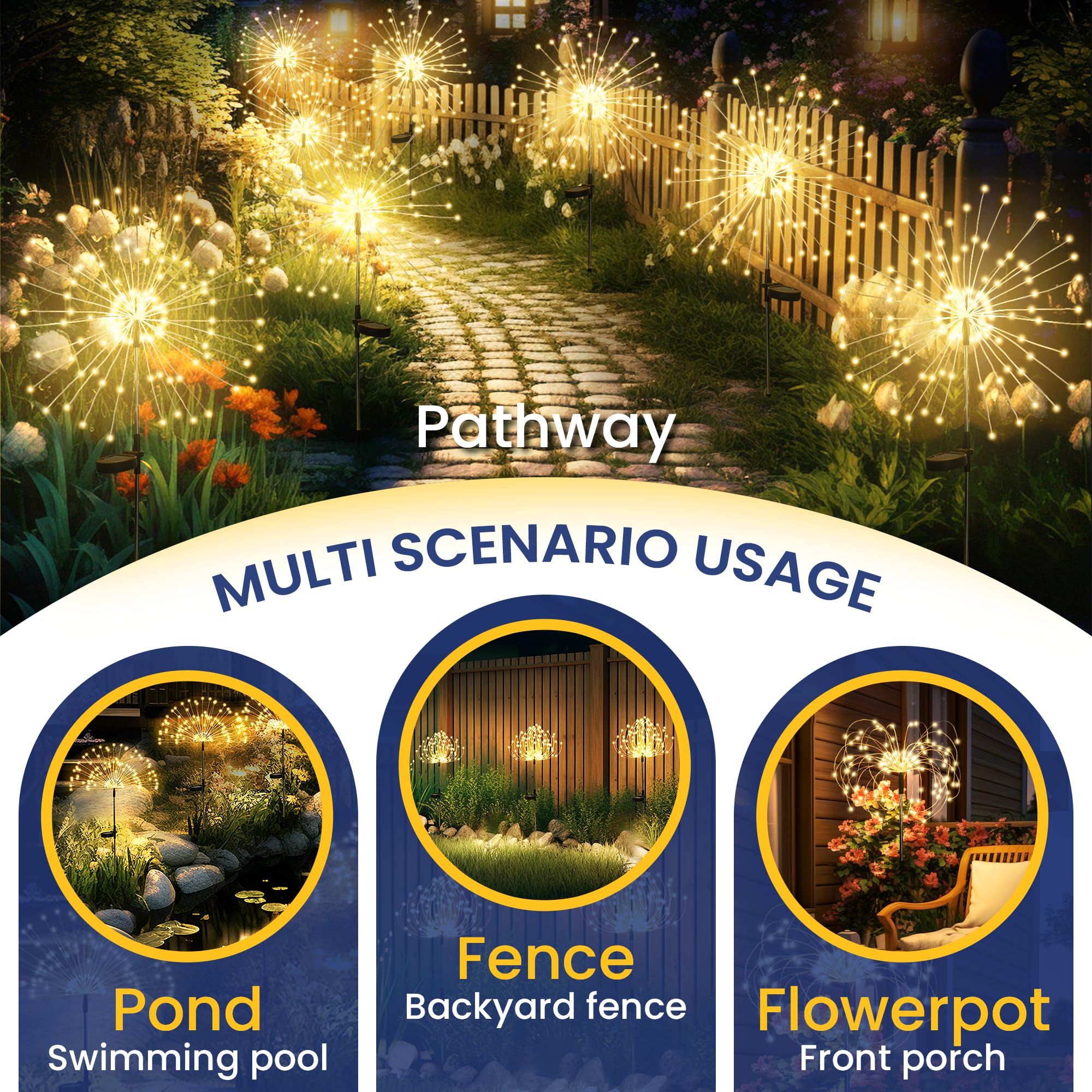 GIGALUMI Solar Feuerwerk Gartenlampen 4er Set – 120 LED IP65 Outdoor Balkon Terrasse Deko