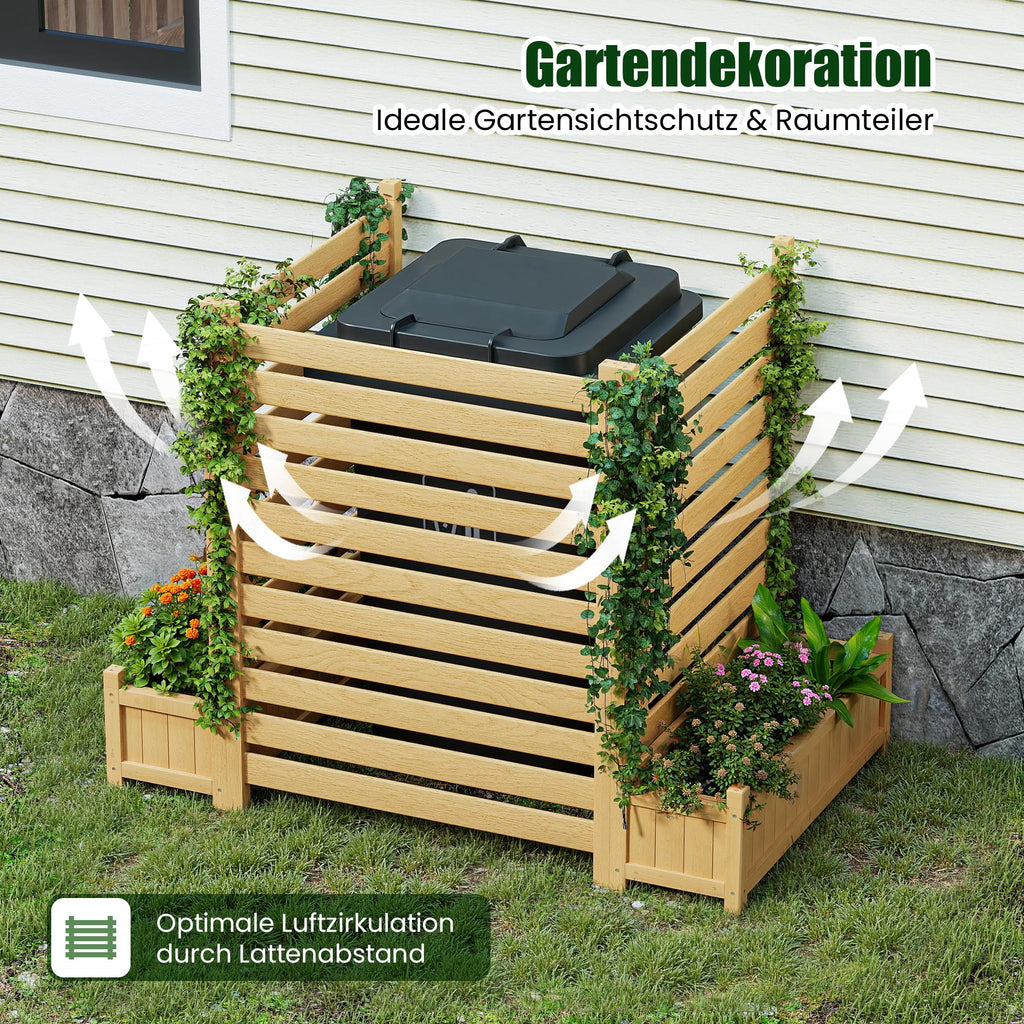 Pamapic 3er Holz Blumenkasten mit Rankgitter &amp; Sichtschutz – Pflanzkasten für Terrasse & Garten