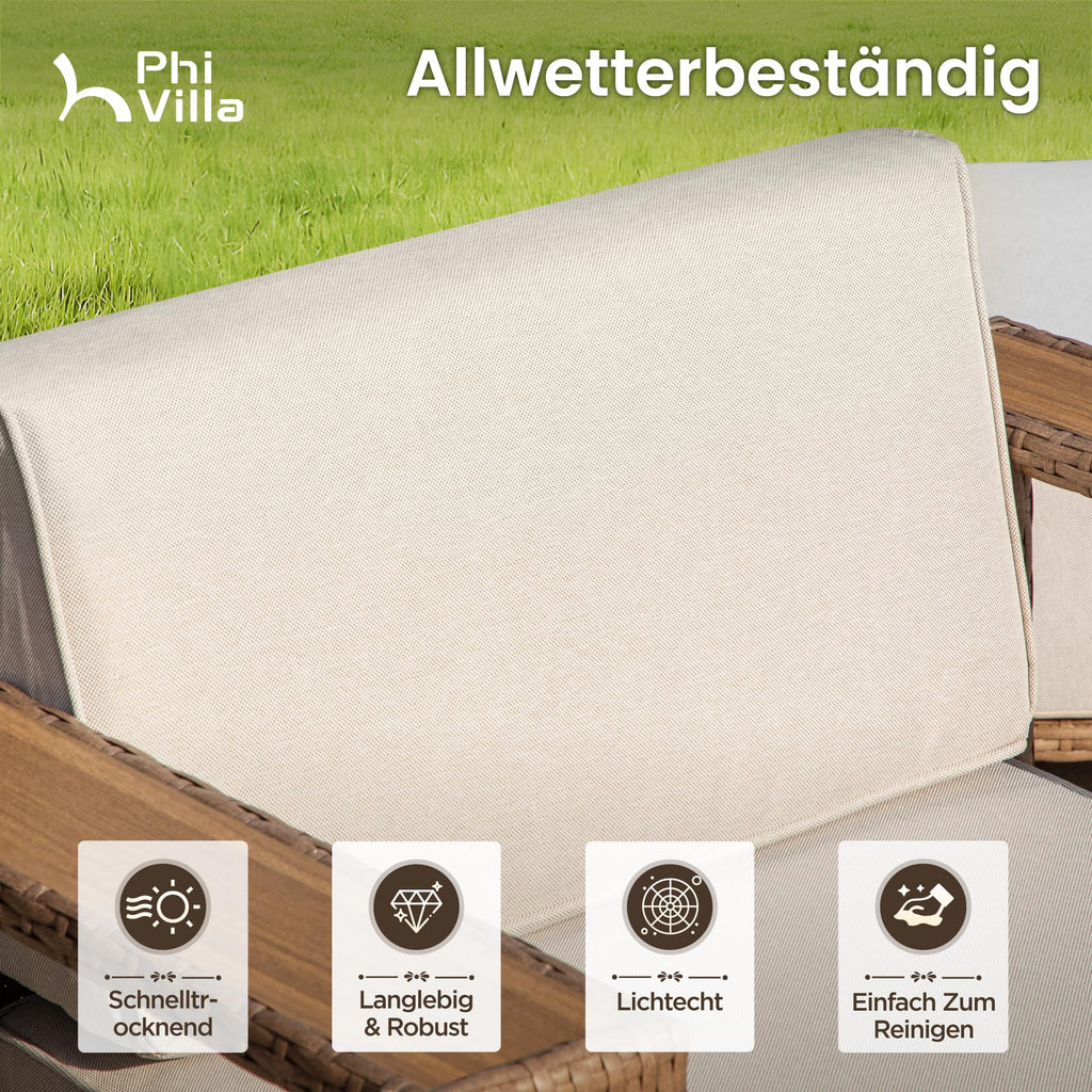 PHI VILLA Rattan Gartenmöbel Set für 6 Personen – Outdoor Lounge Sofa Balkon Terrasse