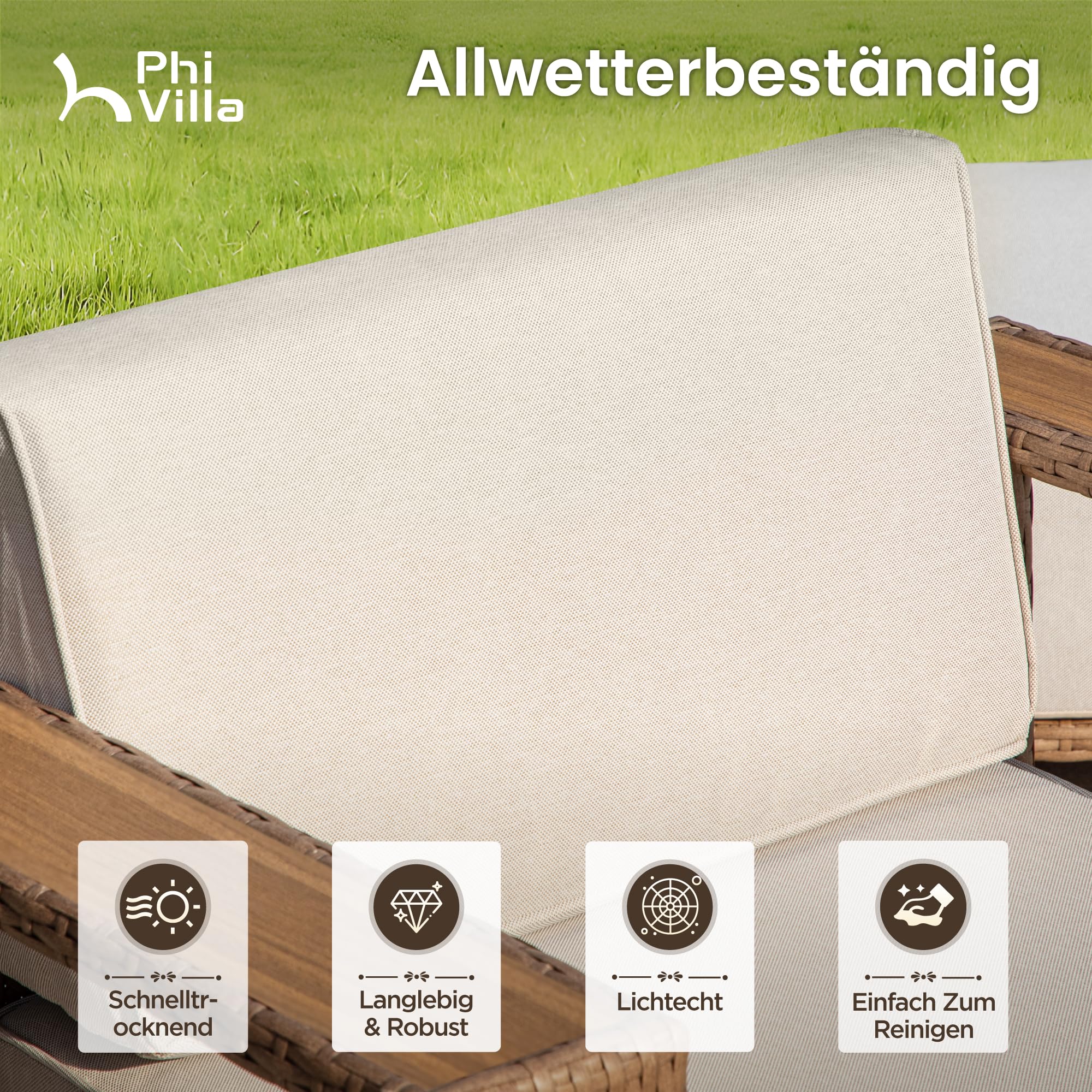 PHI VILLA Rattan Gartenmöbel Set für 6 Personen – Outdoor Lounge Sofa Balkon Terrasse