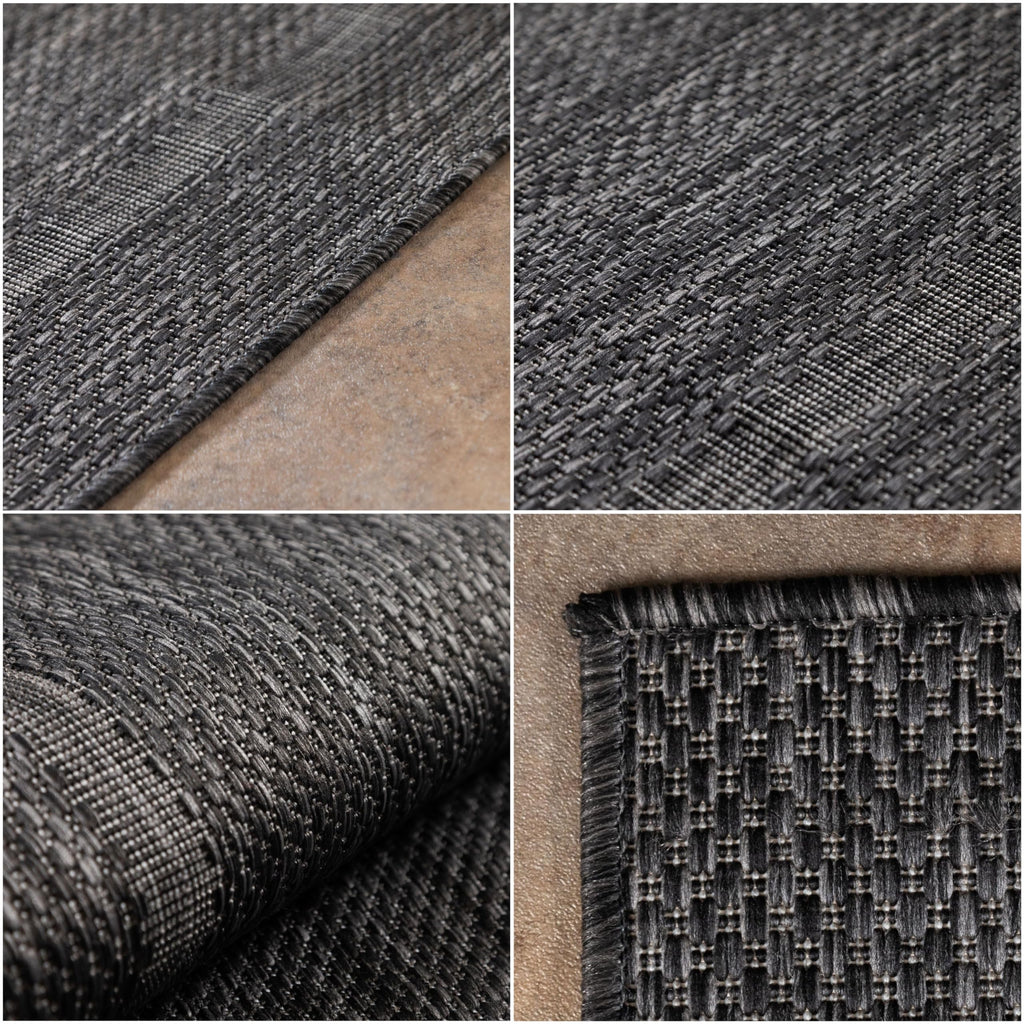 Outdoor Teppich 280×370 cm – wetterfester Balkon & Garten Teppich im Sisal-Look Schwarz