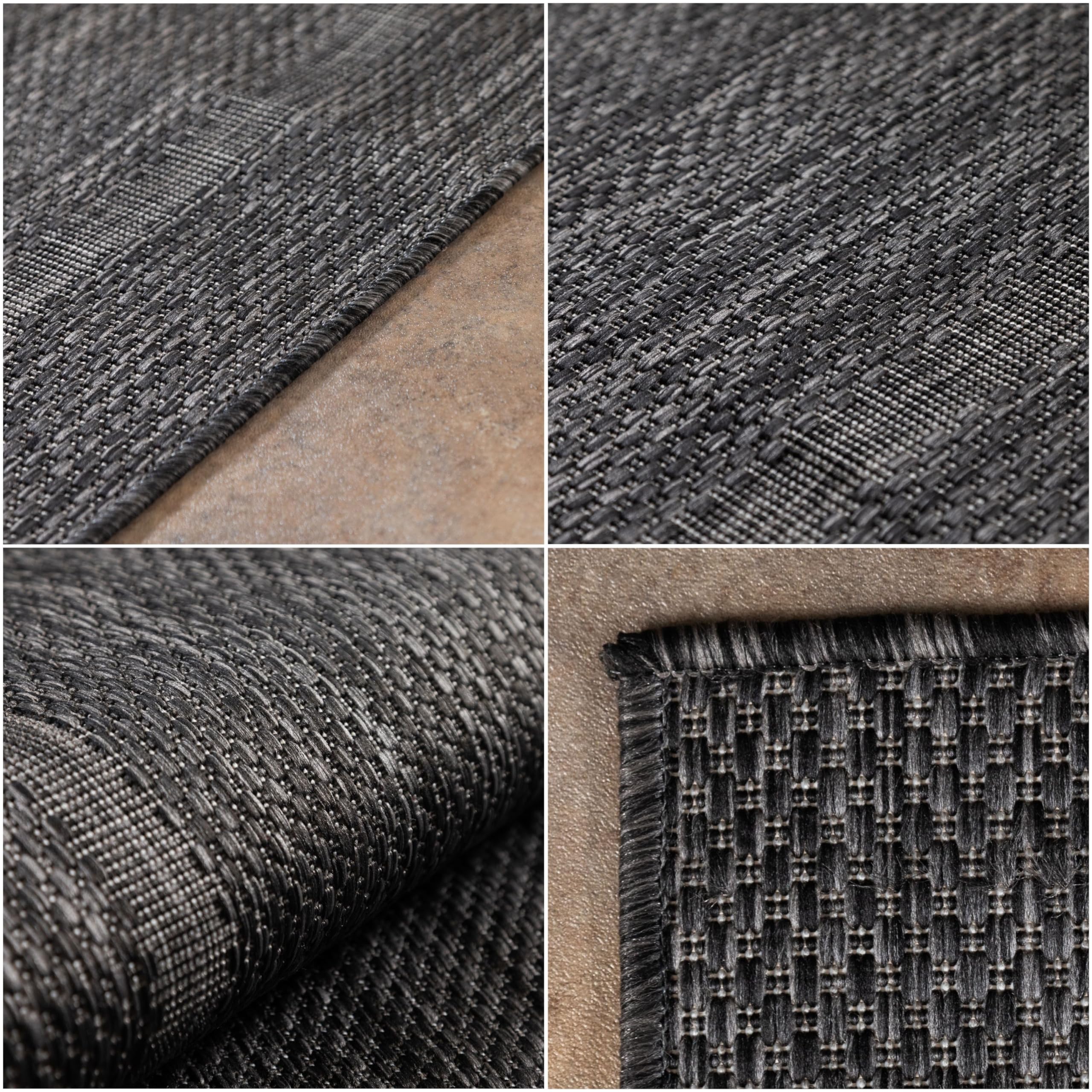Outdoor Teppich 280×370 cm – wetterfester Balkon & Garten Teppich im Sisal-Look Schwarz