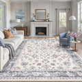Boho Vintage Rug 200x300 cm - Washable Non-Slip Living Room Rug with Floral Pattern Blue White