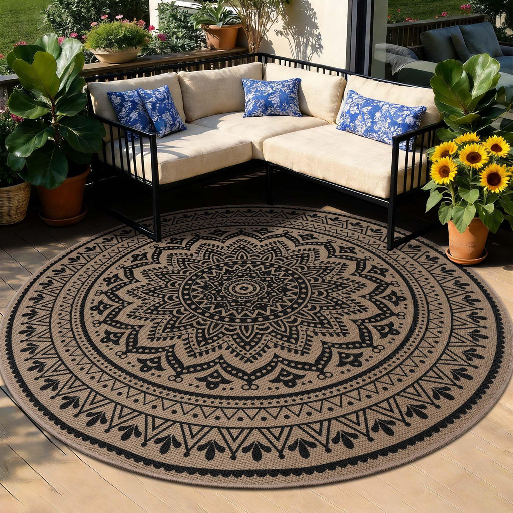 Runder Teppich Jute Look – Moderner Wohn & Balkon Teppich 120 cm