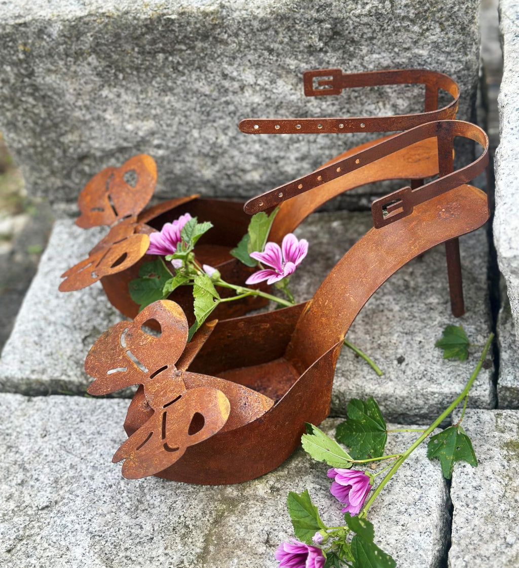 Pflanzschuhe Edelrost 2er Set Pumps – Shabby Gartendeko Blumentopf wetterfest
