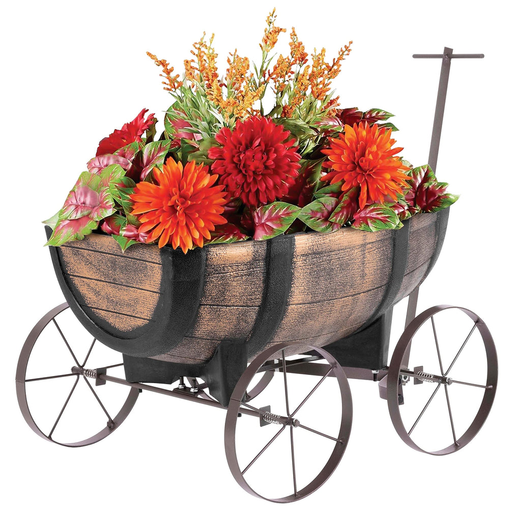 Blumenwagen Whiskyfass Holzoptik 🌿 Pflanzkübel auf Rädern für Garten Balkon Terrasse