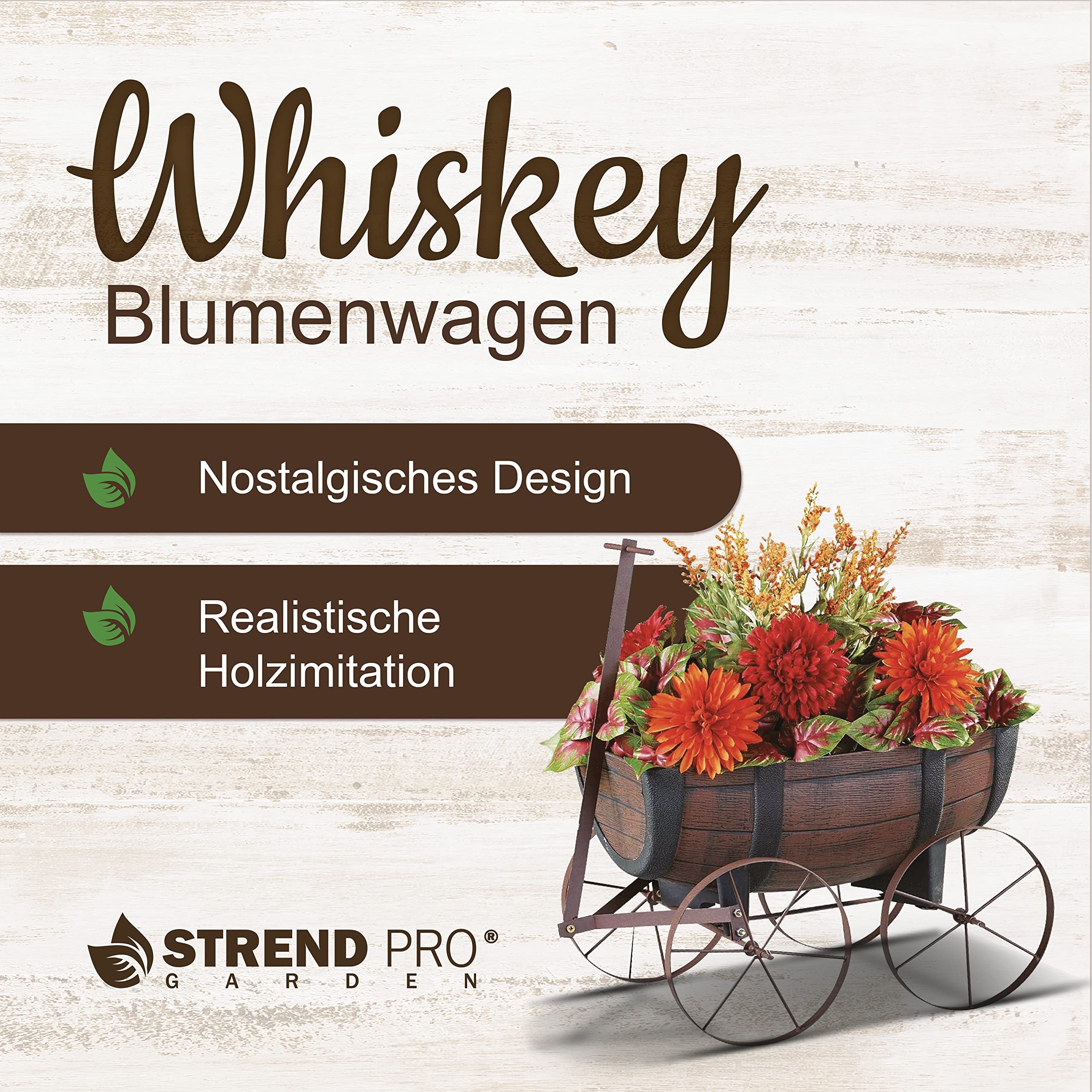 Blumenwagen Whiskyfass Holzoptik 🌿 Pflanzkübel auf Rädern für Garten Balkon Terrasse