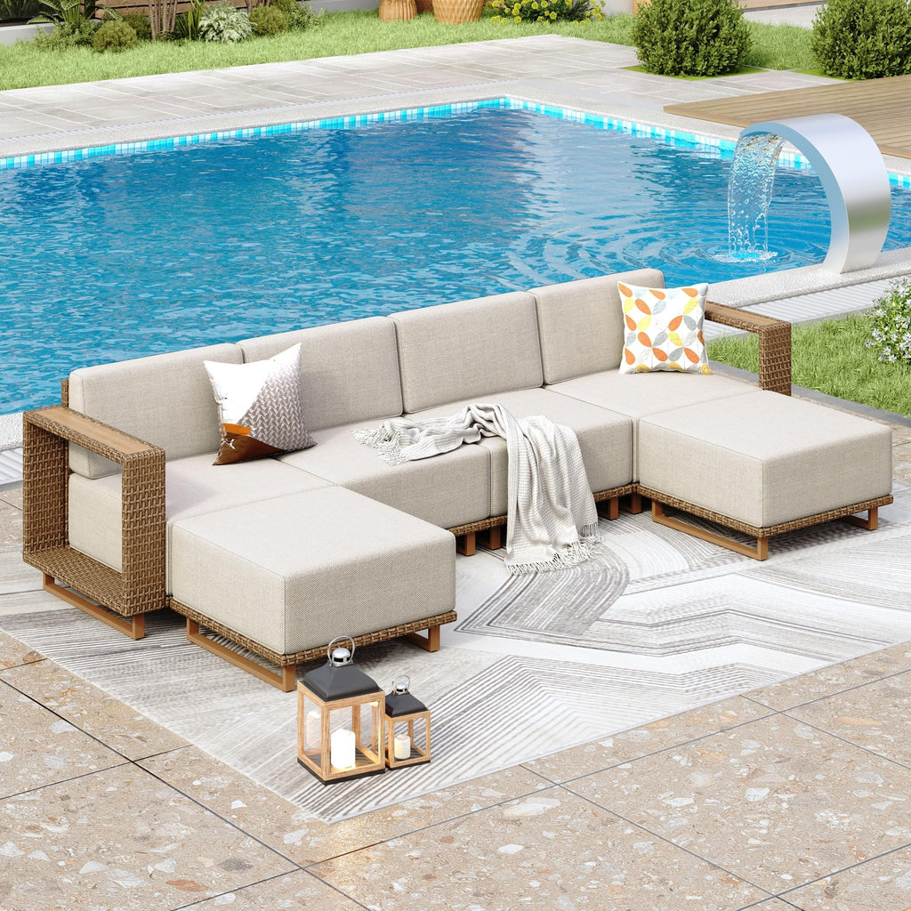 PHI VILLA Rattan Gartenmöbel Set für 6 Personen – Outdoor Lounge Sofa Balkon Terrasse