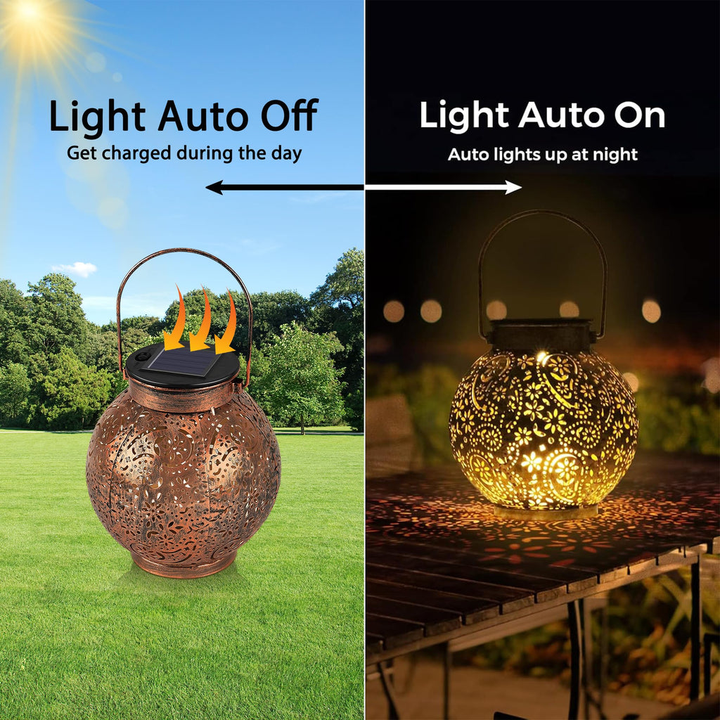 Solar Lantern Set of 2 – LED Hanging Lights Garden Balcony IP65 Vintage Outdoor Decor