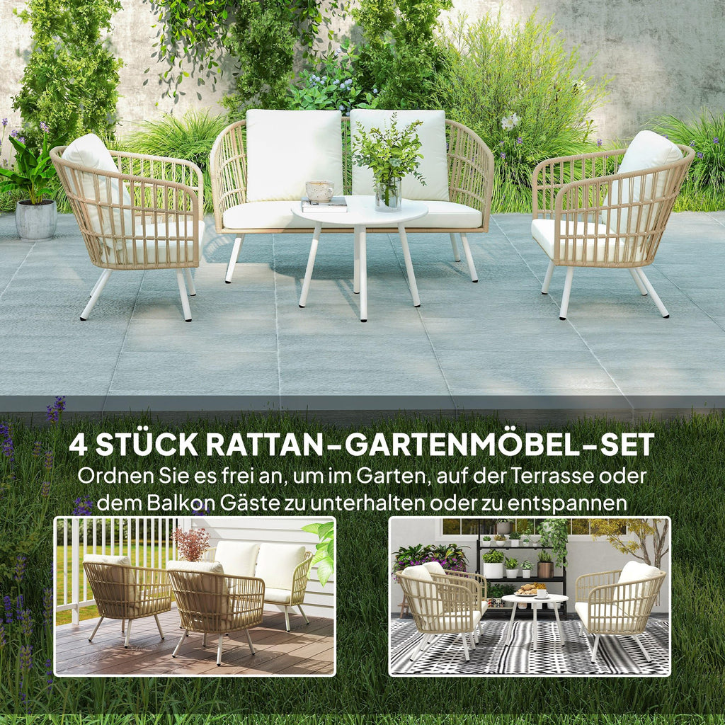 Outsunny Polyrattan Gartenmöbel Set – Lounge Set mit Sofa & Tisch, wetterfest