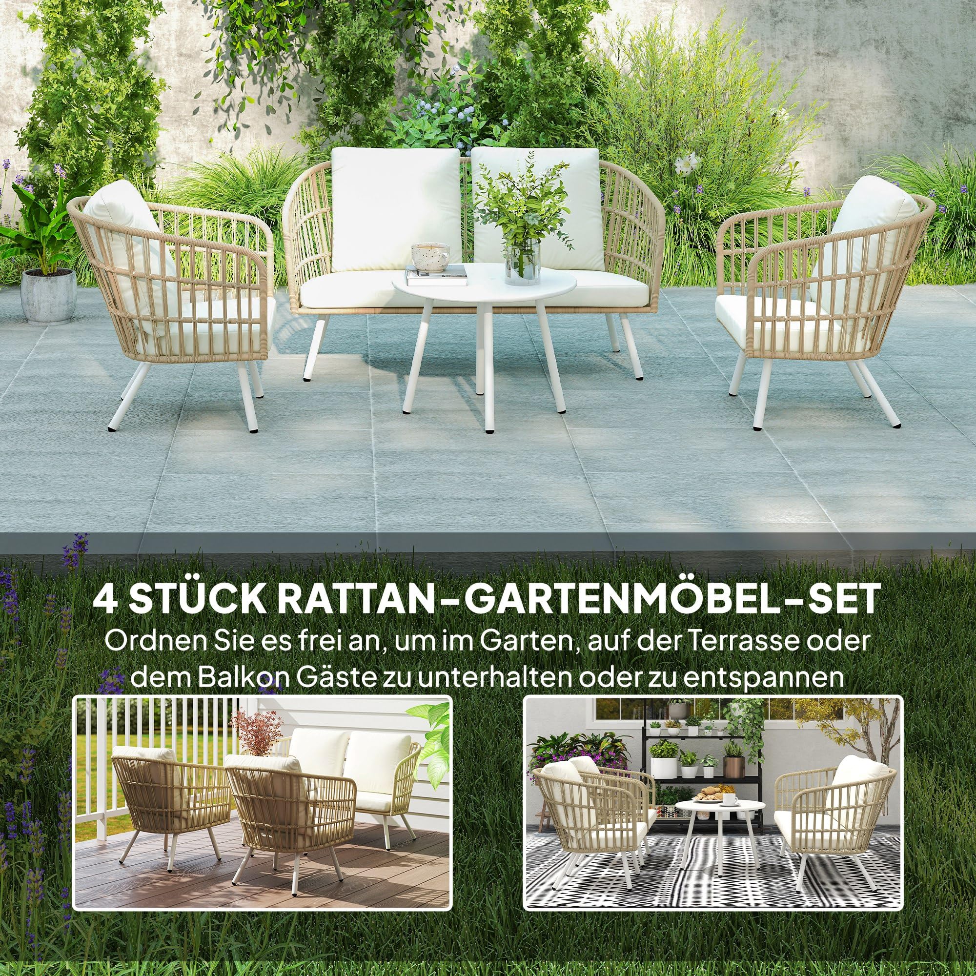 Outsunny Polyrattan Gartenmöbel Set – Lounge Set mit Sofa & Tisch, wetterfest
