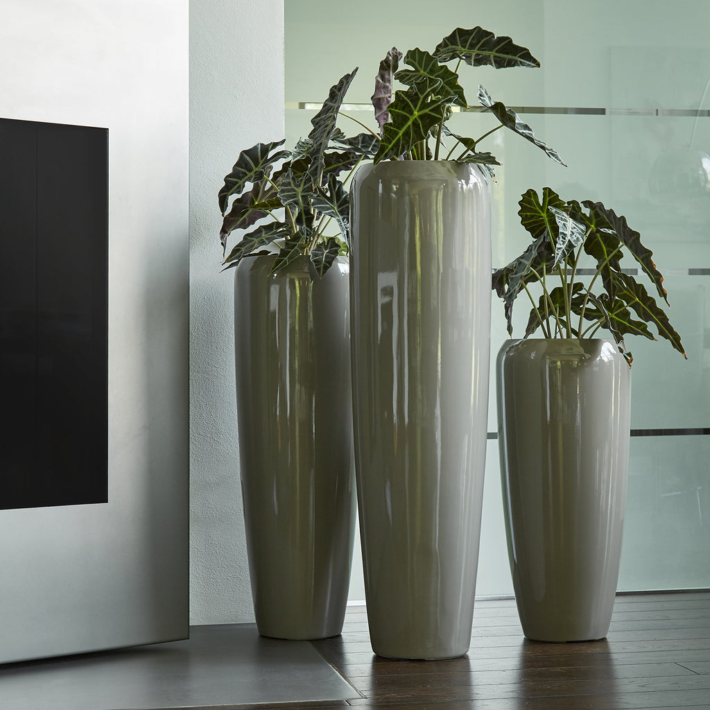 Pflanzkübel 120cm Hochglanz Taupe – Fiberglas, frostsicher, Indoor & Outdoor