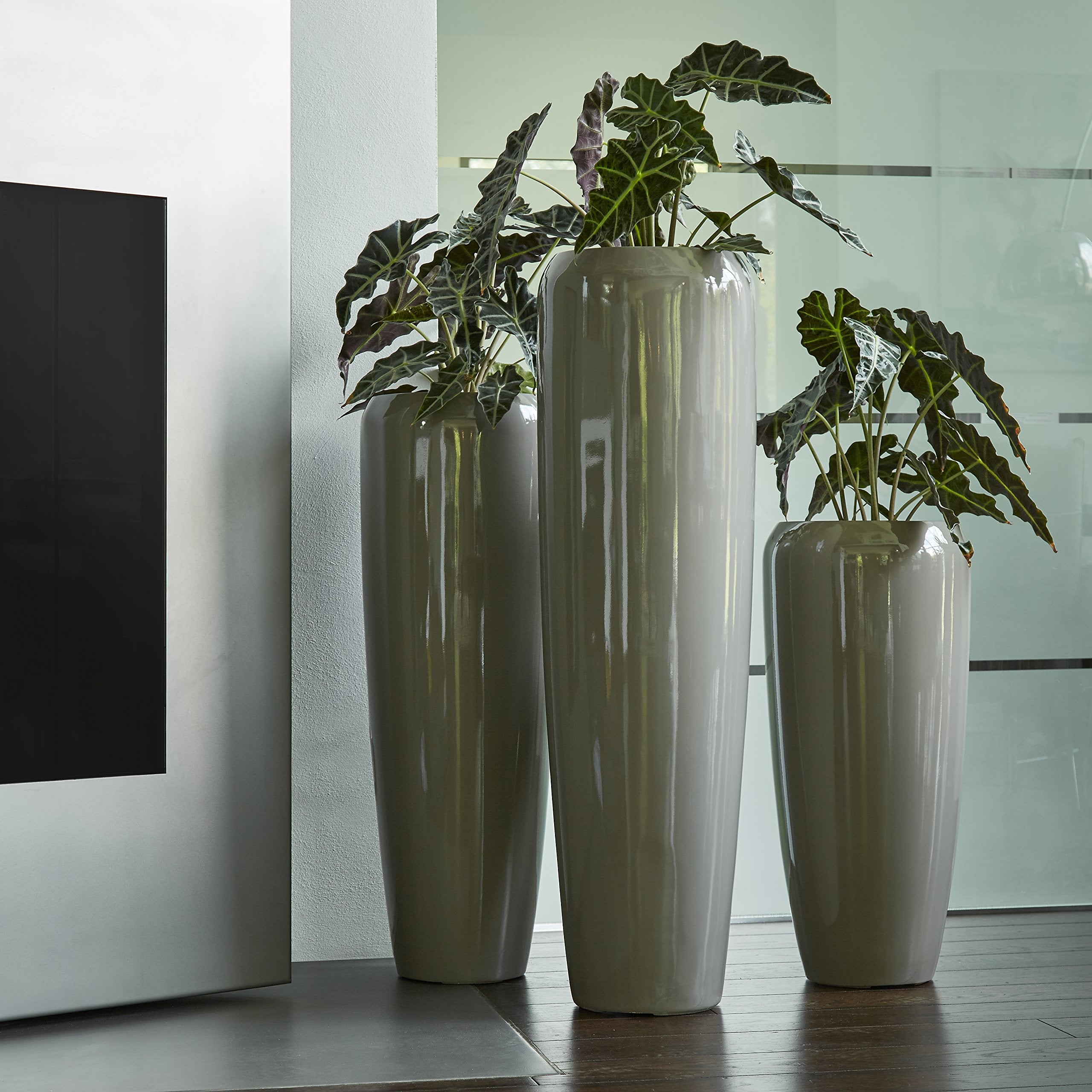 Pflanzkübel 120cm Hochglanz Taupe – Fiberglas, frostsicher, Indoor & Outdoor
