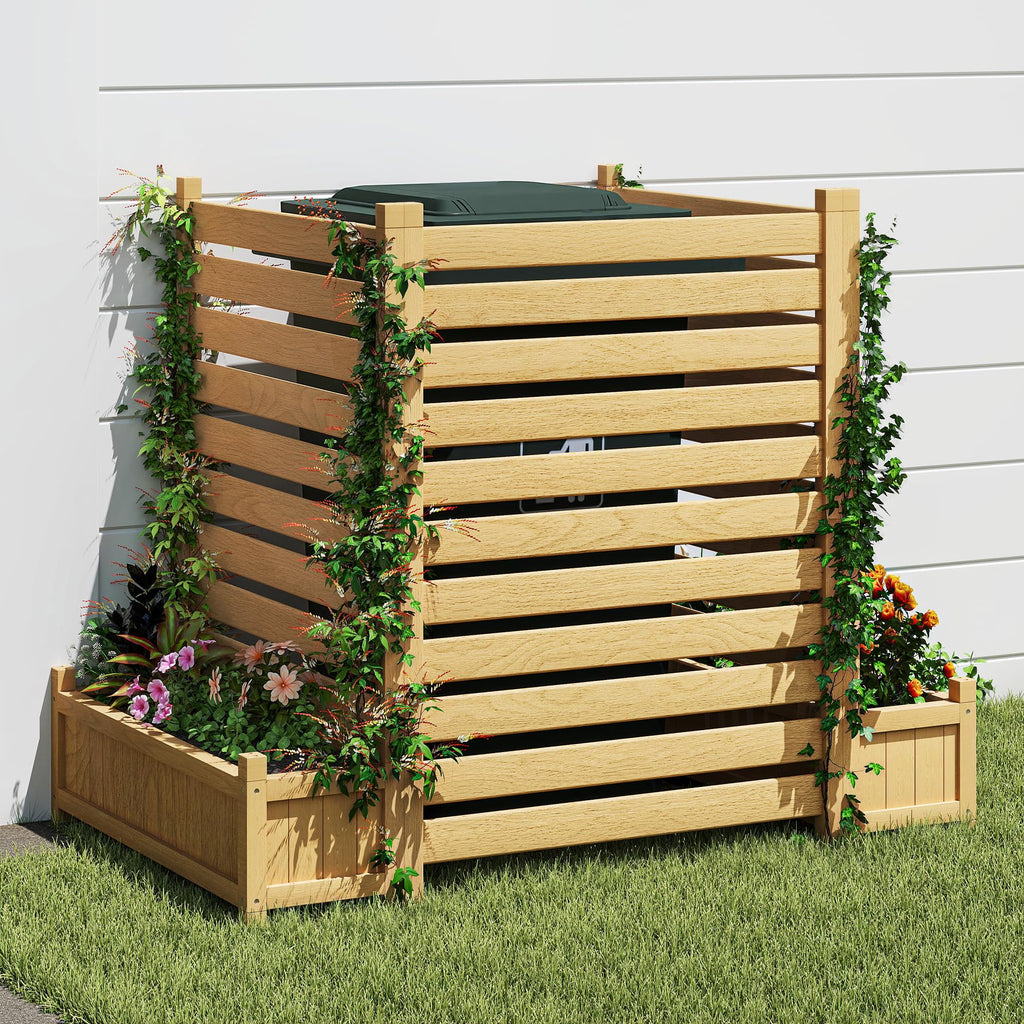 Pamapic 3er Holz Blumenkasten mit Rankgitter &amp; Sichtschutz – Pflanzkasten für Terrasse & Garten