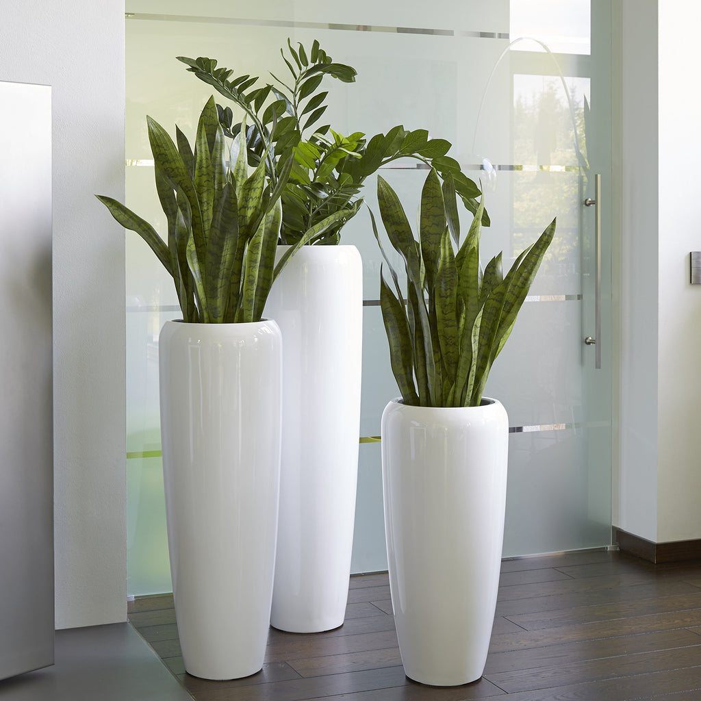 Pflanzkübel 120cm Hochglanz Weiß – Fiberglas, frostsicher, Indoor & Outdoor