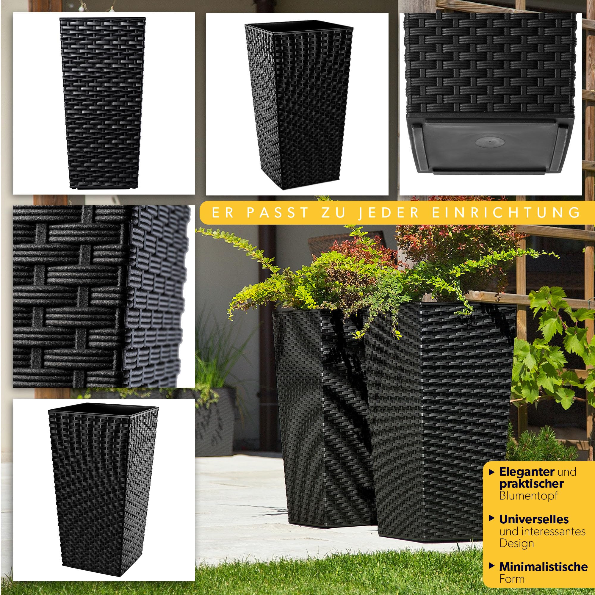 3er Set Pflanzkübel mit Innentopf – Moderne Blumentöpfe für Balkon & Garten